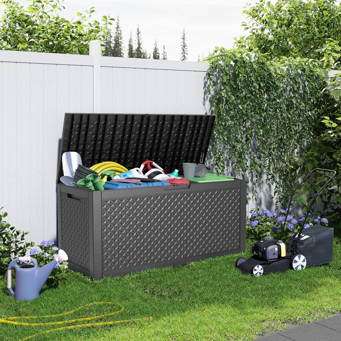 Vixzen 100 Gallon Waterproof Deck Box – Outdoor Storage Organizer for Patio & Garden,Black Pattern
