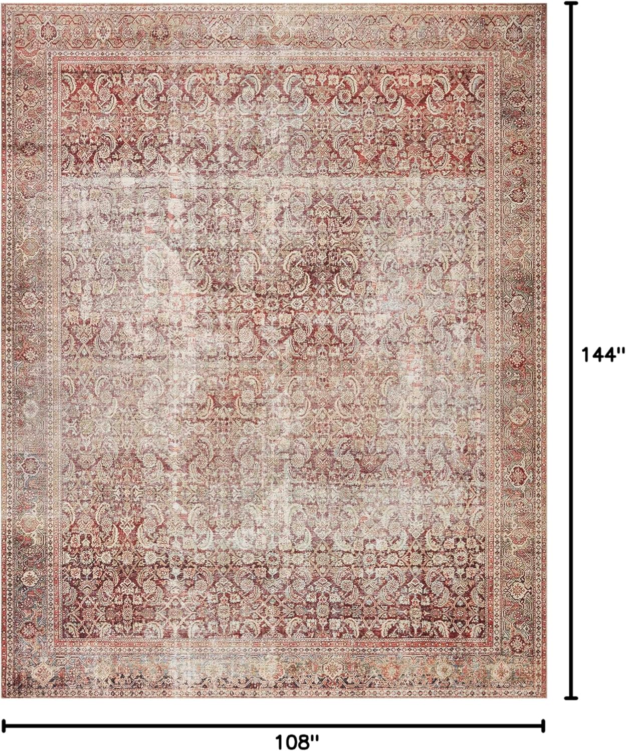 Loloi Layla Collection LAY-11 Cinnamon/Sage 9'-0" x 12'-0" .13" Thick Area Rug, Soft, Durable, Vintage Inspired, Distressed, Low Pile, Non-Shedding, Easy Clean, Printed, Living Room Rug