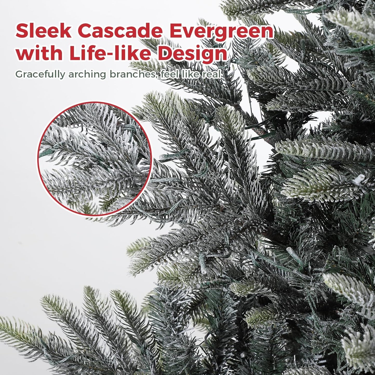 GarveeHome 6.5 FT Lighted Aspen Fir Christmas Tree,Flocked Green Artificial Christmas Tree with Warm White & Twinkle Lights for Indoor,Outdoor, Holiday Décor, Metal Hinges, Foldable Base