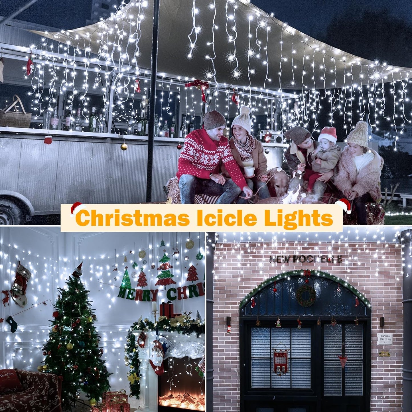 Ollny Icicle Lights Outdoor Cool White, 594LED 49FT Christmas Lights with Remote 8 Modes Dimmable, Waterproof Connectable Timer Hanging Light for House Outside Yard Indoor Decorations