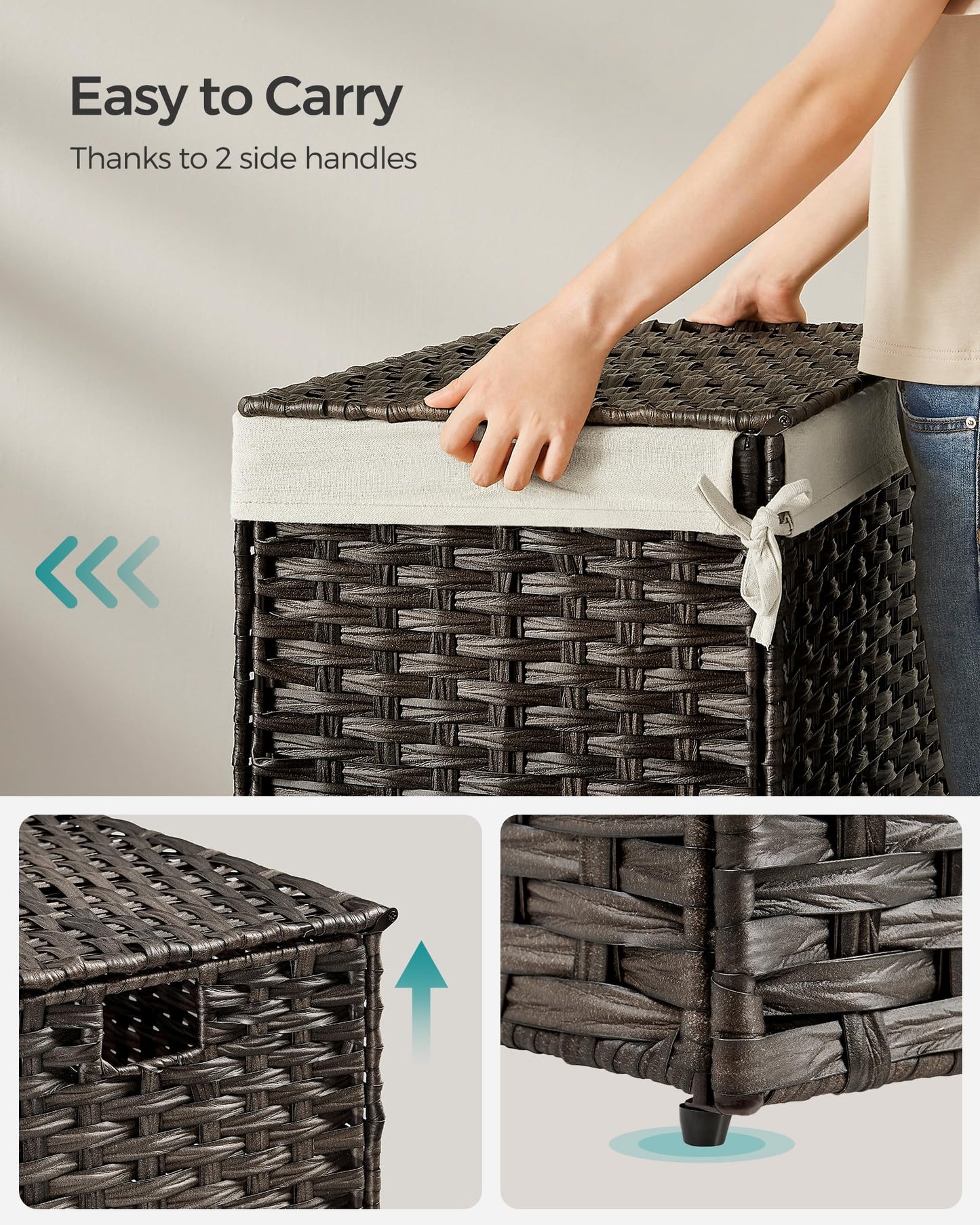 SONGMICS Storage Basket with Lid, Woven Blanket Storage Bin with Handles, Foldable, Removable