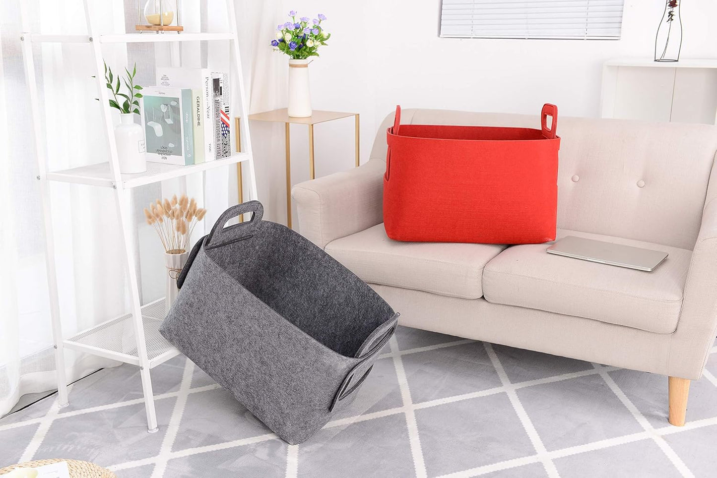 Minoisome Storage Basket Felt Storage Bin Collapsible& Convenient Box Organizer with Carry Handles for Office Bedroom Closet Babies Nursery Toys Laundry (Grey, 17.9inch(L)×12.2inch(W)×11.6inch(H))