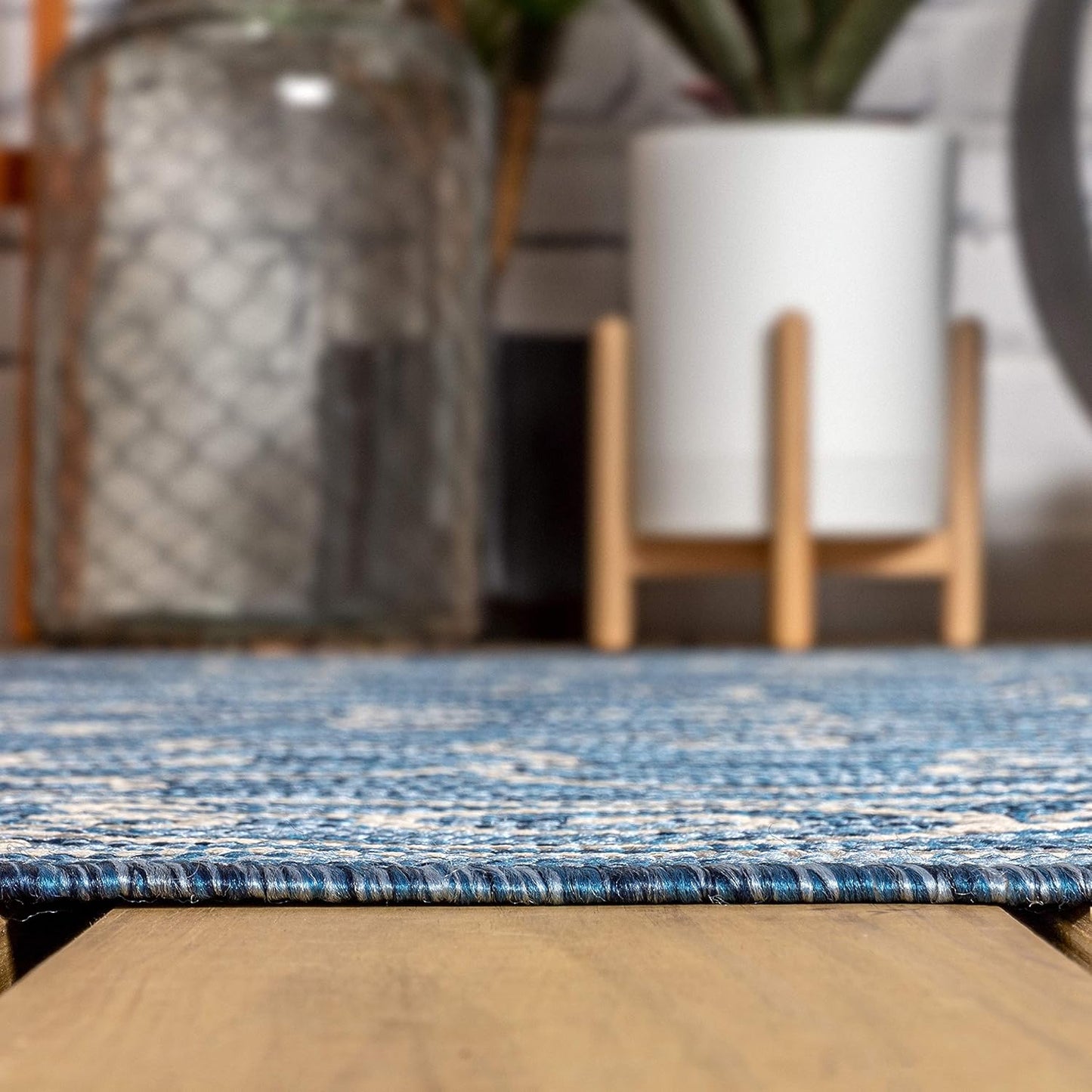 JONATHAN Y Vintage Filigree Indoor Outdoor Octagon Area Rug 8 Ft Navy/Gray, Charleston Textured