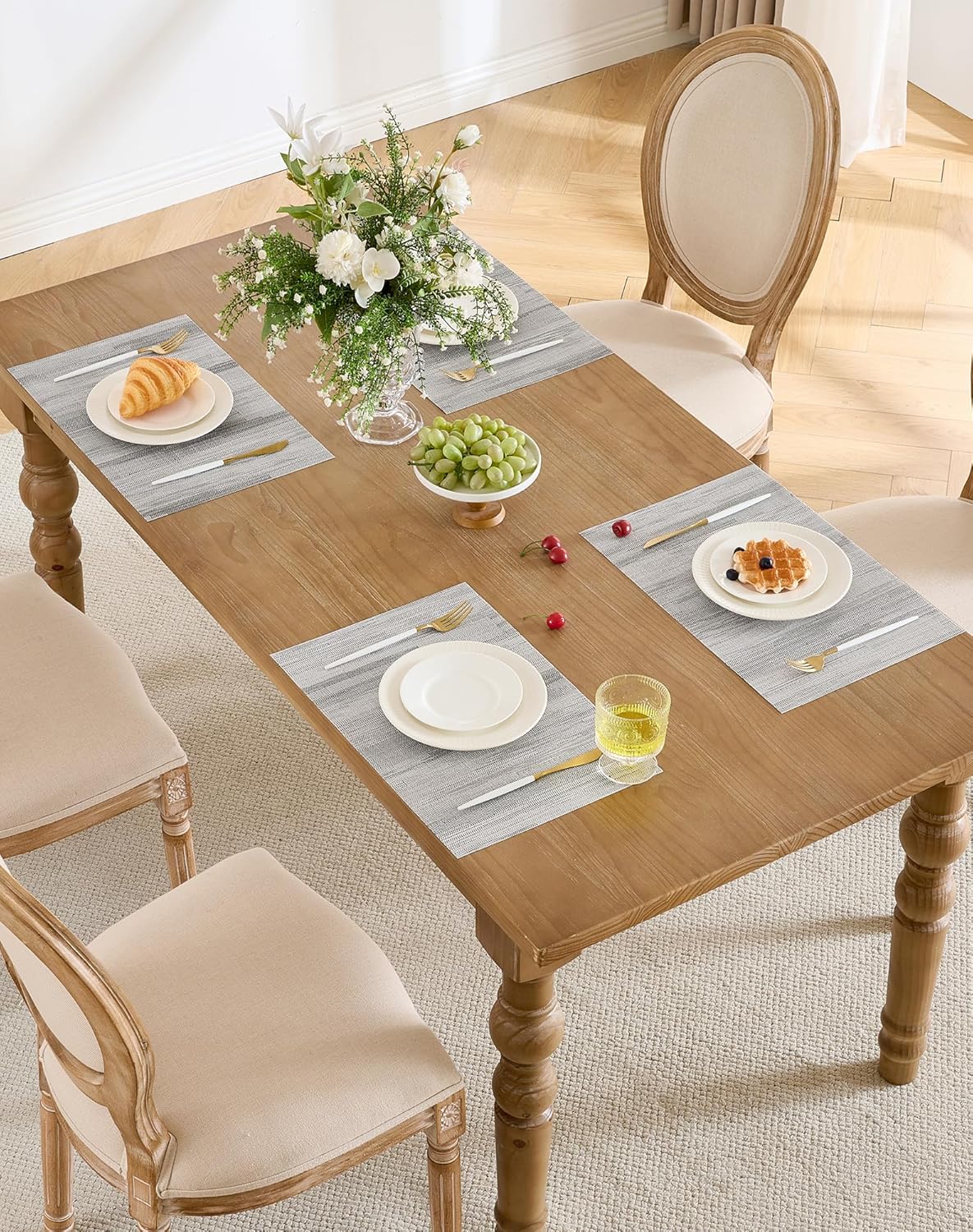 Leetaltree Lightsteel Black Placemats Set of 12 - Heat Resistant Non-Slip Place mats for Dining Table, Washable Durable PVC Vinyl Woven Table Mats (Lightsteel Black, 12)