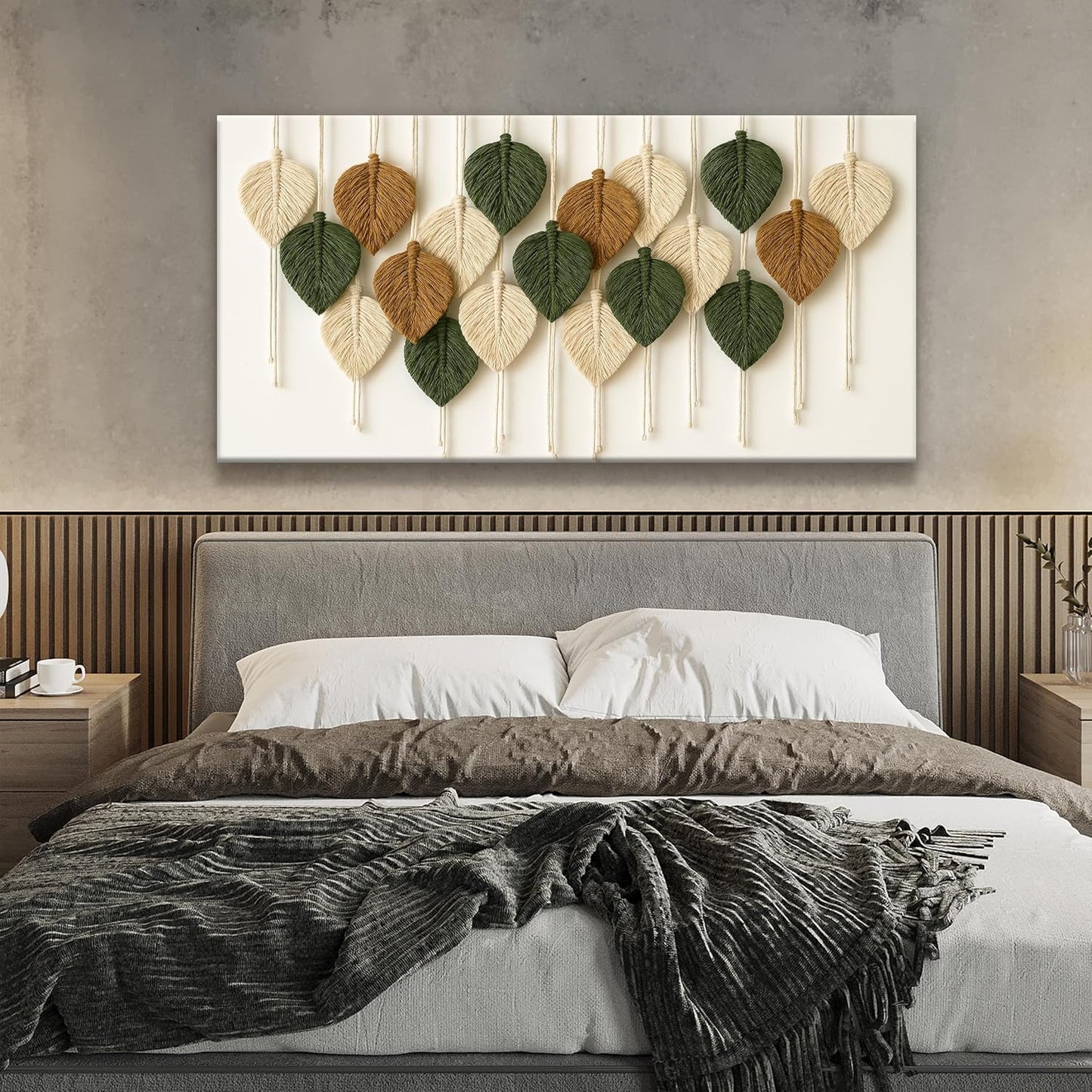 Boho Wall Art Chic Home Wall Art Modern Multicolor Leaves Feather Canvas Wall Art Decor For Living Room Bedroom Apartment Kitchen 24"W X 48"L Ready To Hanging