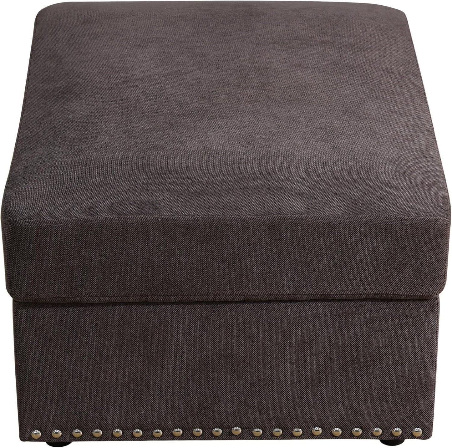 Ottoman Rectangular Storage Ottoman Bench, Flannel Footrest Stool Footstool with Lid for Living Room, Bedroom, Entryway, Brown, 33.5"x25.5"x18"