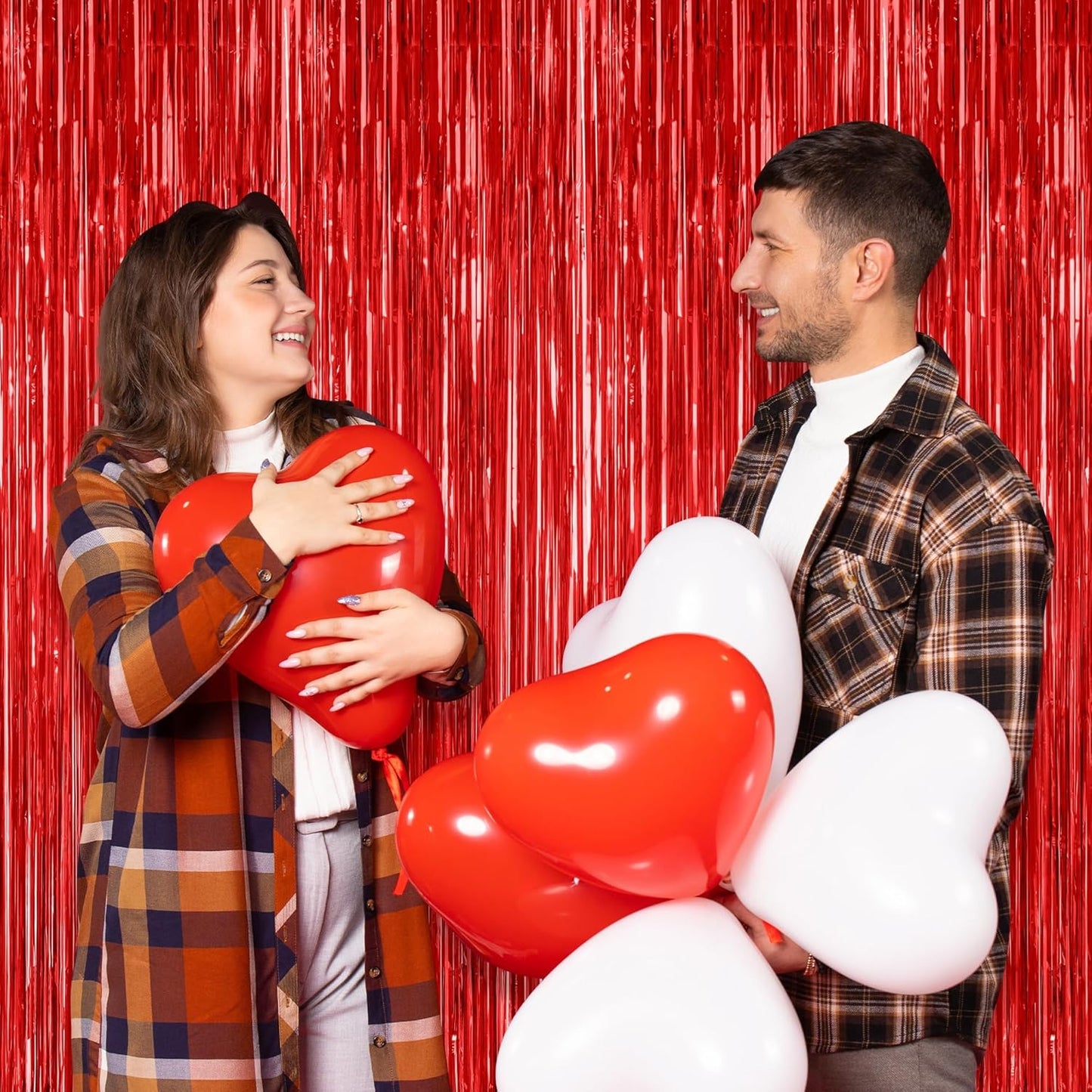 2 Pack Red Tinsel Backdrop, 3.28 FT x 7.05 FT Fringe Curtains, Red Foil Tinsel Party Streamer Backdrop Curtains, Wedding Photo Backdrop Party Decorations for Wedding Anniversaries