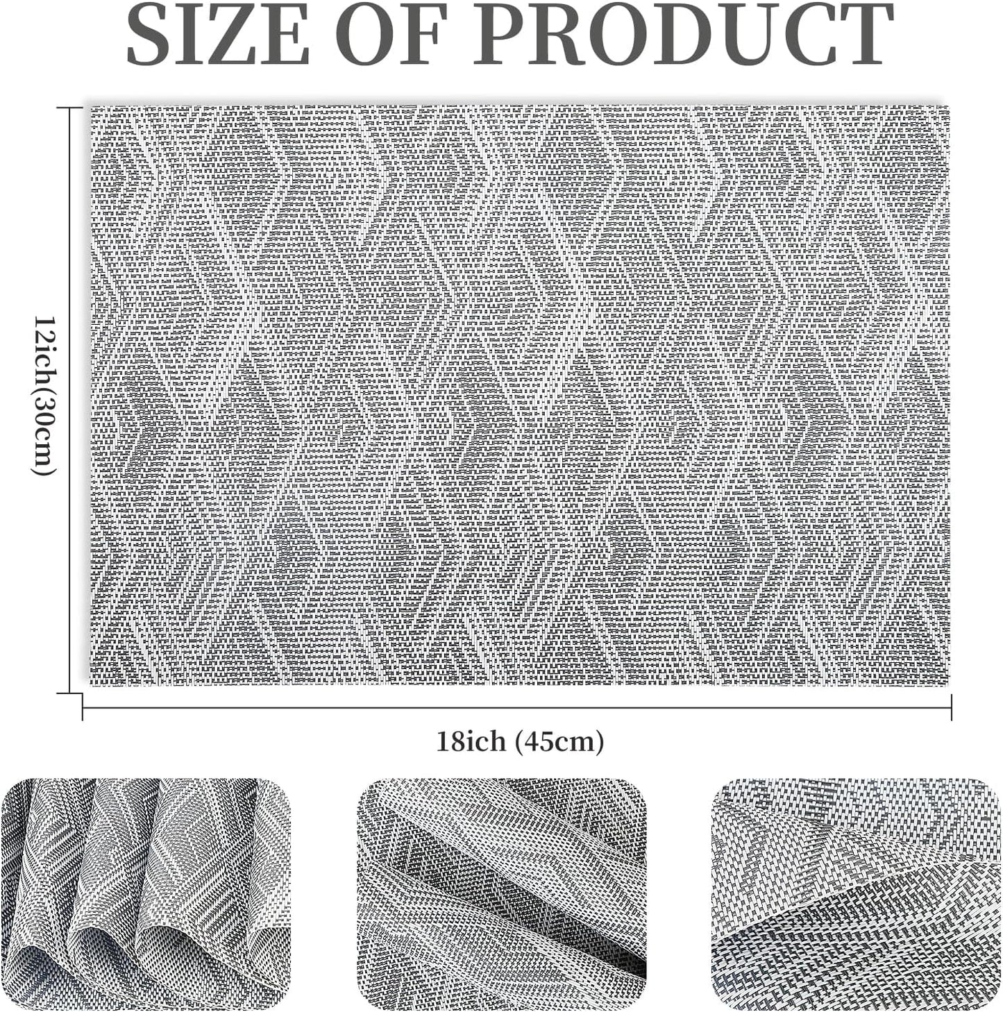 Vinyl Plastic Placemats Set of 6 Washable Heat Resistant Non-Slip Elegant Indoor Outdoor Kitchen Dining PVC Woven Table Place Mats (Grey Rhombus)