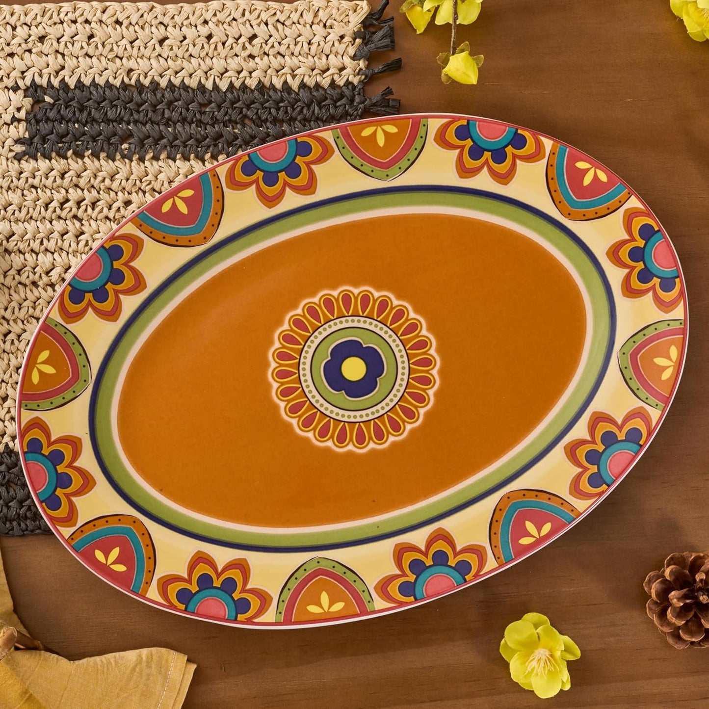 Bico Tunisian 16 plus 14 inch Oval Platters Set, Set of 2, Microwave and Dishwasher Safe, for Serving Fish, Chicken, Turkey