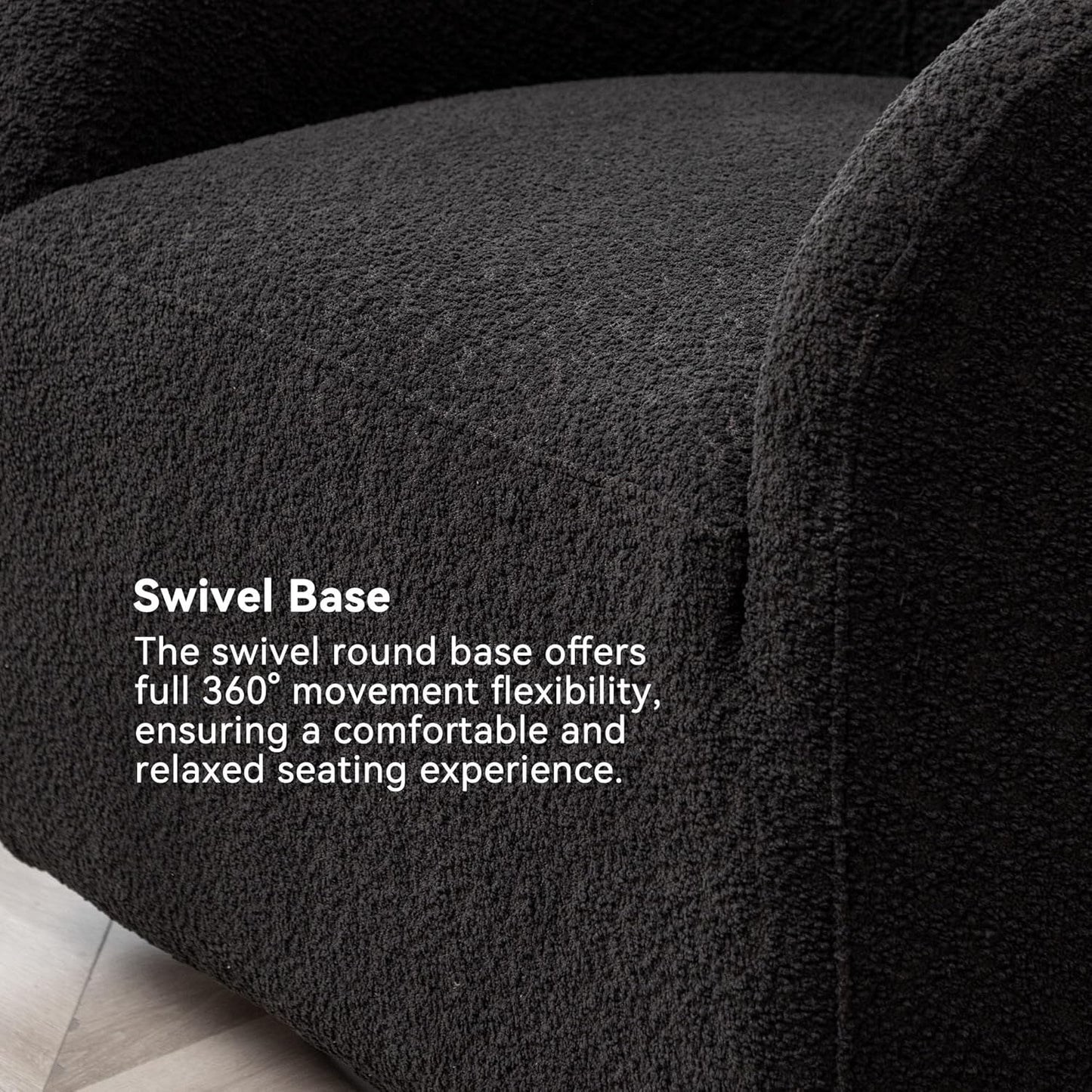 KINWELL 32" Wide Modern Boucle Swivel Barrel Chair, No Assembly Round Upholstered Swivel Accent Armchair for Living Room, Bedroom, Office (Black)