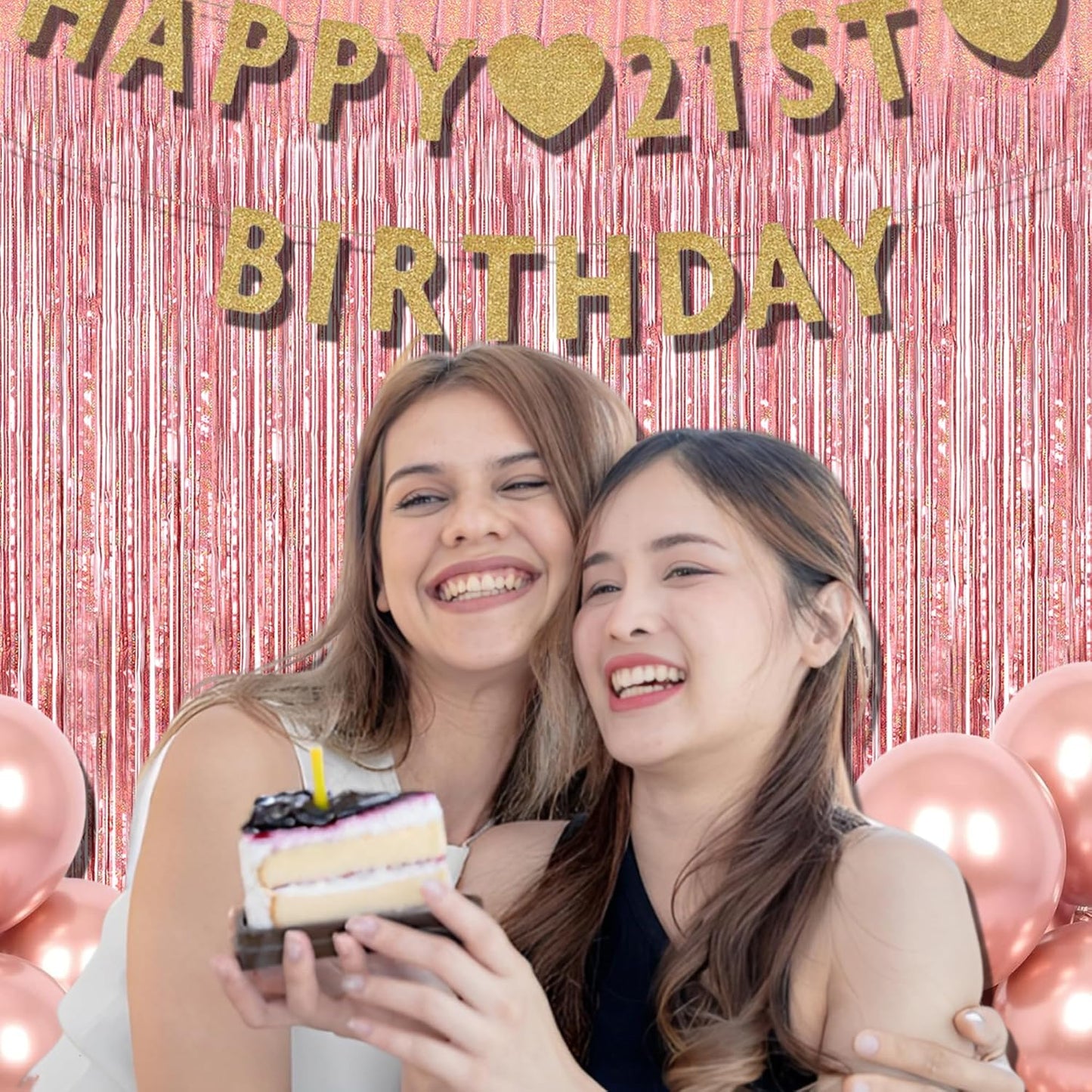 BRAVESHINE Rose-Gold Metallic Tinsel Backdrop - 2Pcs 3.2x8.2ft Metallic Tinsel Foil Fringe Curtains Photo Booth Streamers for 21-st Birthdays Bachelorette Engagement Bridal Shower Party Decorations