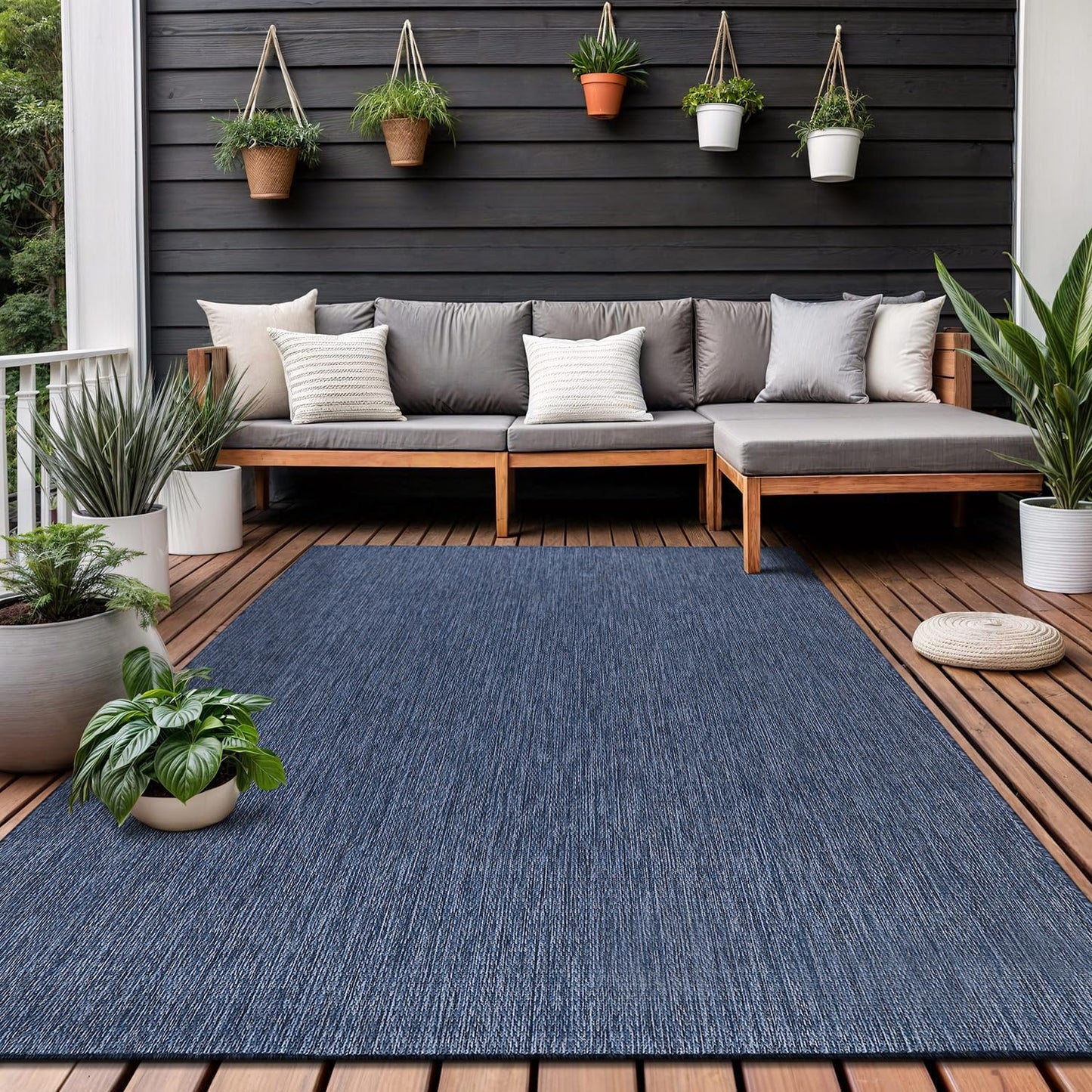 Washable Indoor Outdoor Rug 5x7 Weather Resistant Area Rugs Modern Solid for Porch Deck Balcony