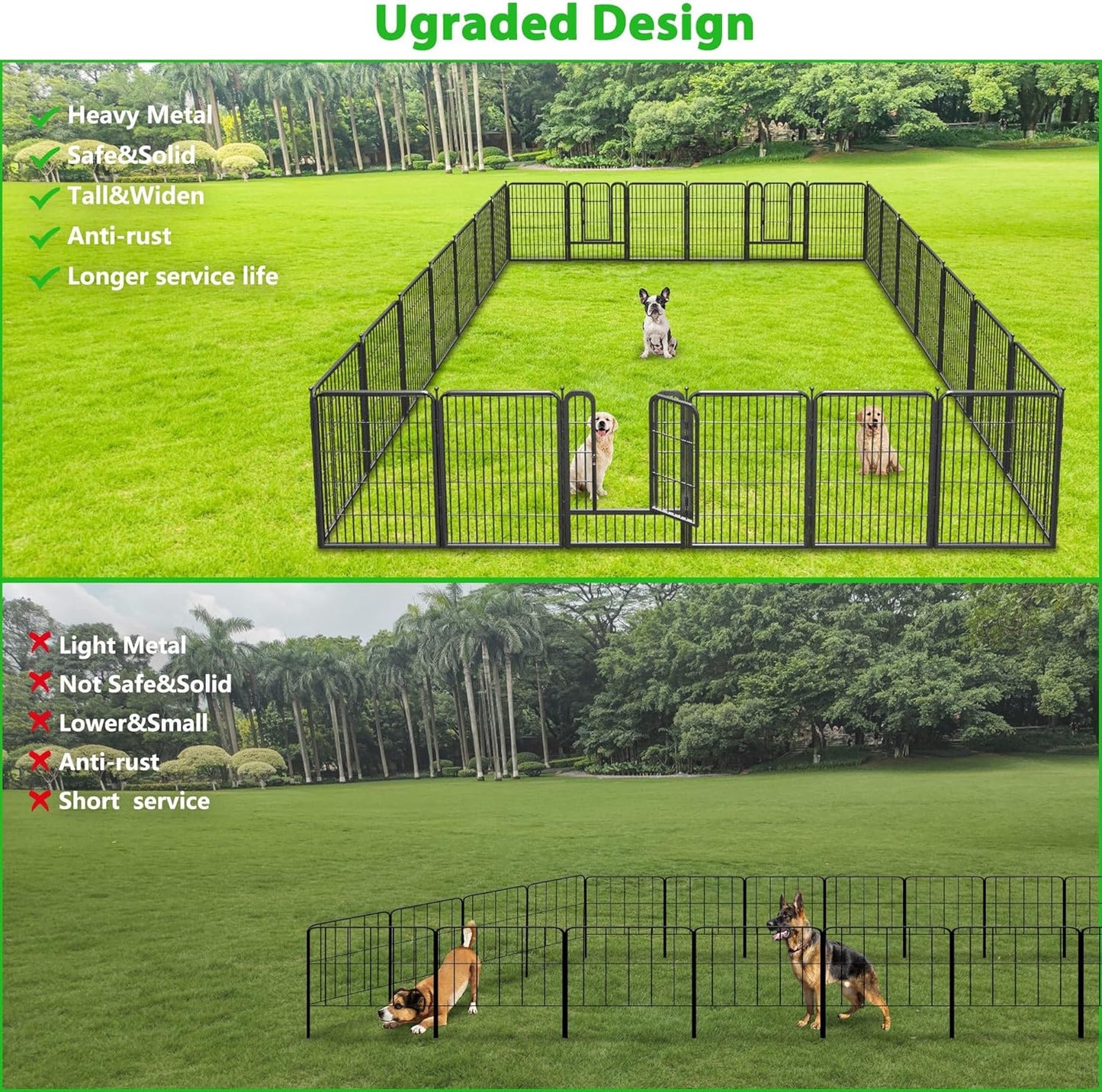 Decorative Black Metal Fencing Garden Fence with Gate, 72ft(L) 40in(H) 32 Fence Panels No Dig Fence Rustproof Animal Barrier Fence Temporary Dog Panels Fencing Outdoor