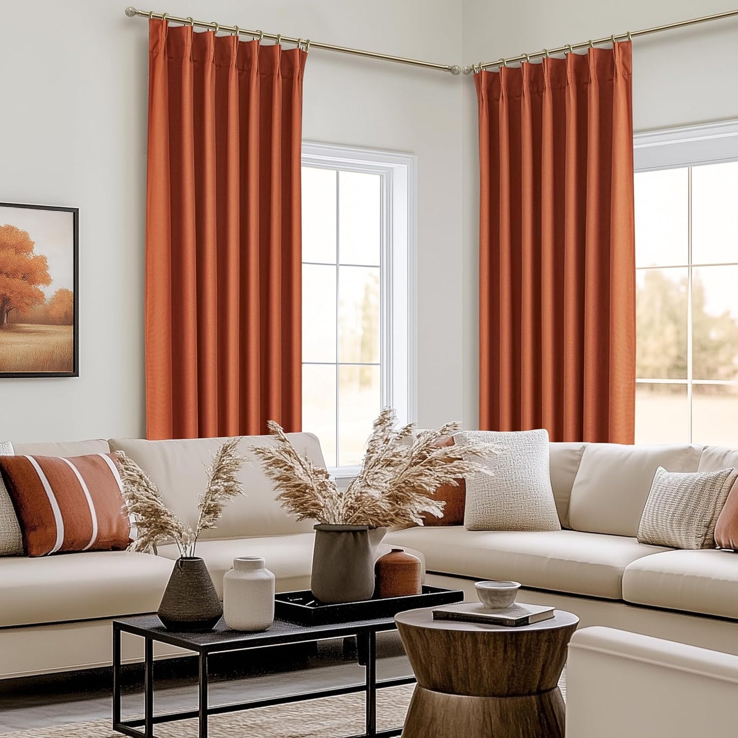Fall Burnt Orange Curtains Pinch Pleated Blackout 90 Inches Long 2 Panels Set,Terracotta Autumn Color Decor Retro for Living Room/Bedroom Antique Copper Rust Boho 70s Window Drapes Thermal (W40"xL90")