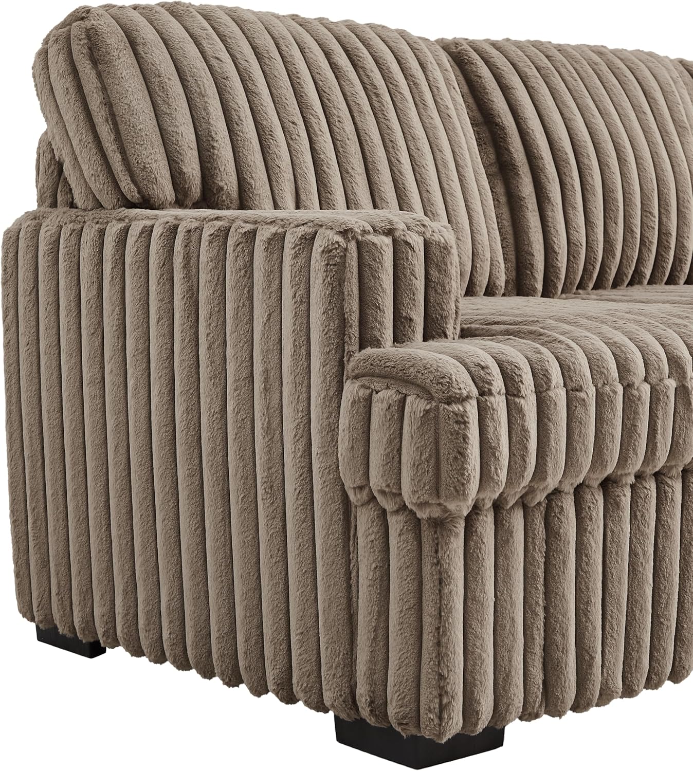 THSUPER 113-Inch Oversized L Shaped Plush Corduroy Fluffy Sectional Sleeper Sofa with Pull Out Bed and Storage Ottoman - Brown