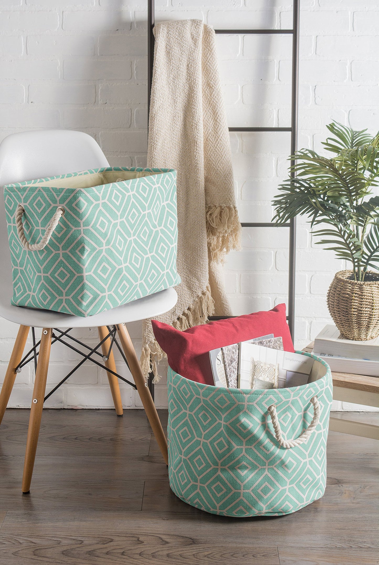 DII Collapsible Polyester Storage Bin, Stained Glass, Aqua, Large Rectangle