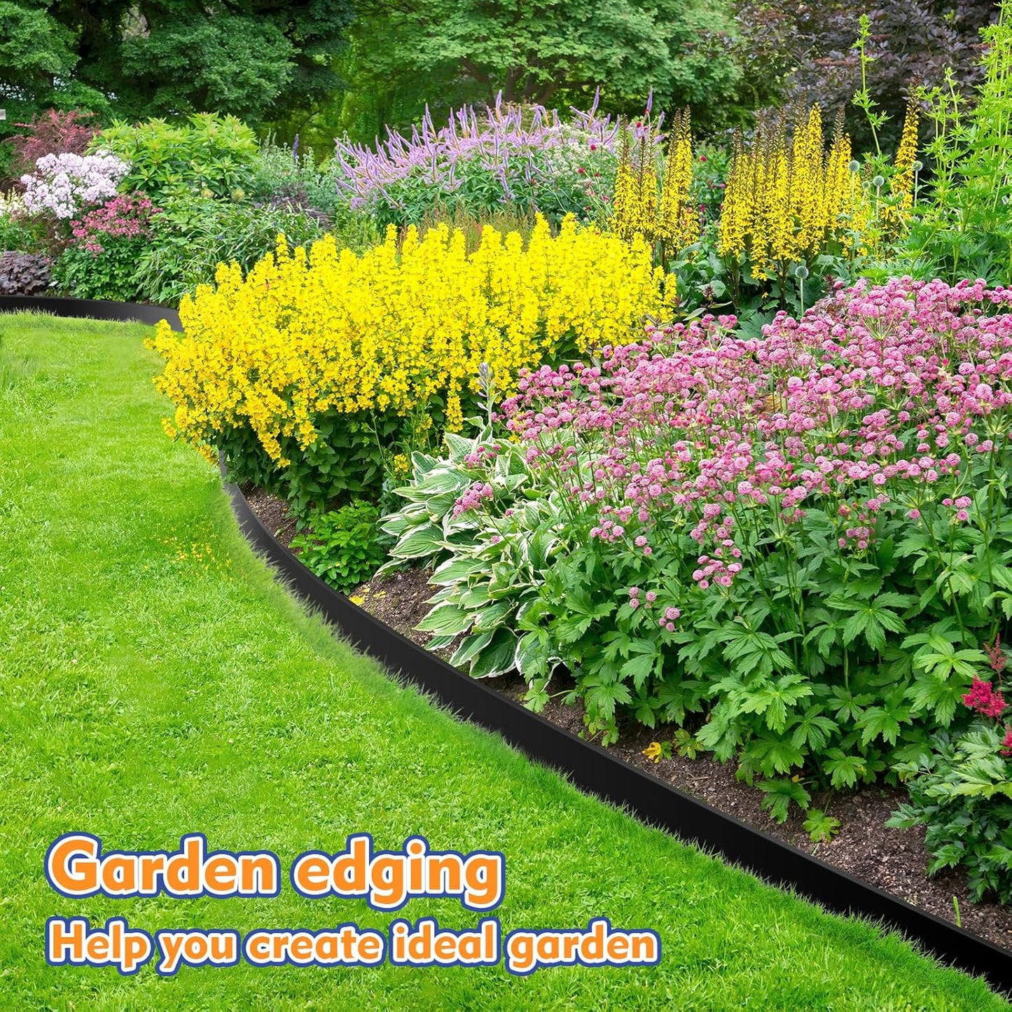 3 Inch x 60 FT (Multiple Sizes Available) Landscape Edging, Garden Edging Borders with 60pcs Upgrade Stakes, Flexible No Dig Plastic Garden Border for Lawn, Landscaping, Flower Beds and Yard