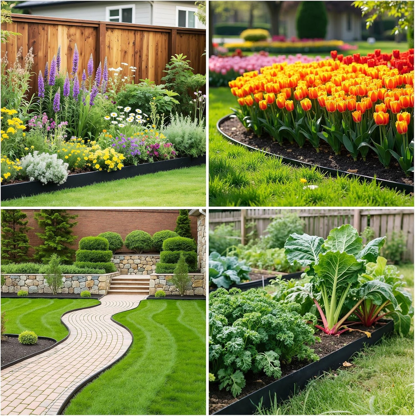 MIXC 66ft, 1.5in Tall Landscape Edging Kit with 100 Spikes, No-Dig Flexible Plastic Edge Border for Landscaping, Lawn, Garden, Flower Beds, Yard, Paver, Playground, Fence, Pathway,2pack,33ft Each