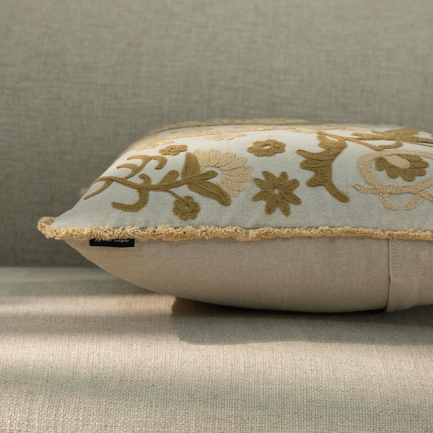 Embroidered Mandala Floral Vintage Indian Cotton Decorative Embroidery Throw Pillow Covers, Fringes Lace Cushion Cover, Pillow Case for Sofa Couch Bed Chair 18" x 18"