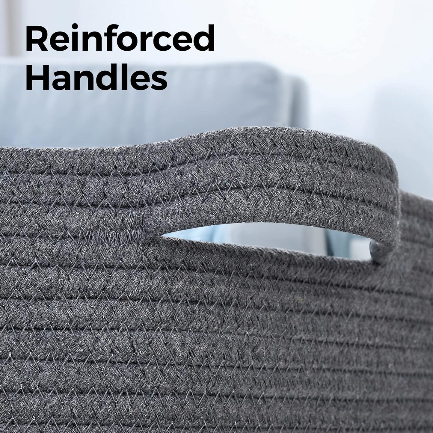 Ravinte Blanket Basket - 20"x 20"x 13" Cotton Rope Basket for Living Room, Baby Toy Storage Basket, Large Woven Laundry Basket (Gray)