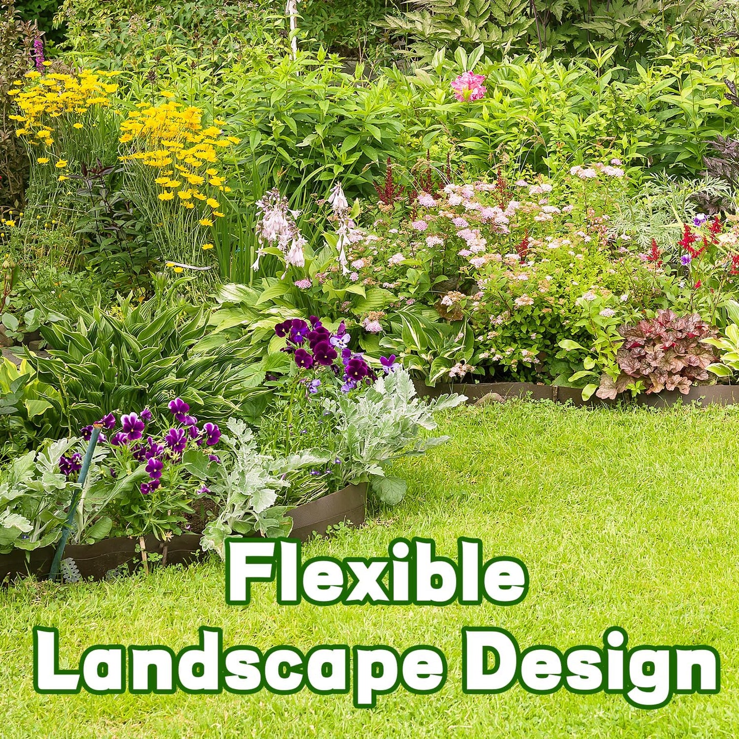 Mars Villa Landscape Edging Border 100FT No Dig Garden Edging Kit Flexible Landscape Edging 4 inch Tall Edging Border with 99 Spikes Cover 75㎡ for Lawns, Flower Yard (Black)