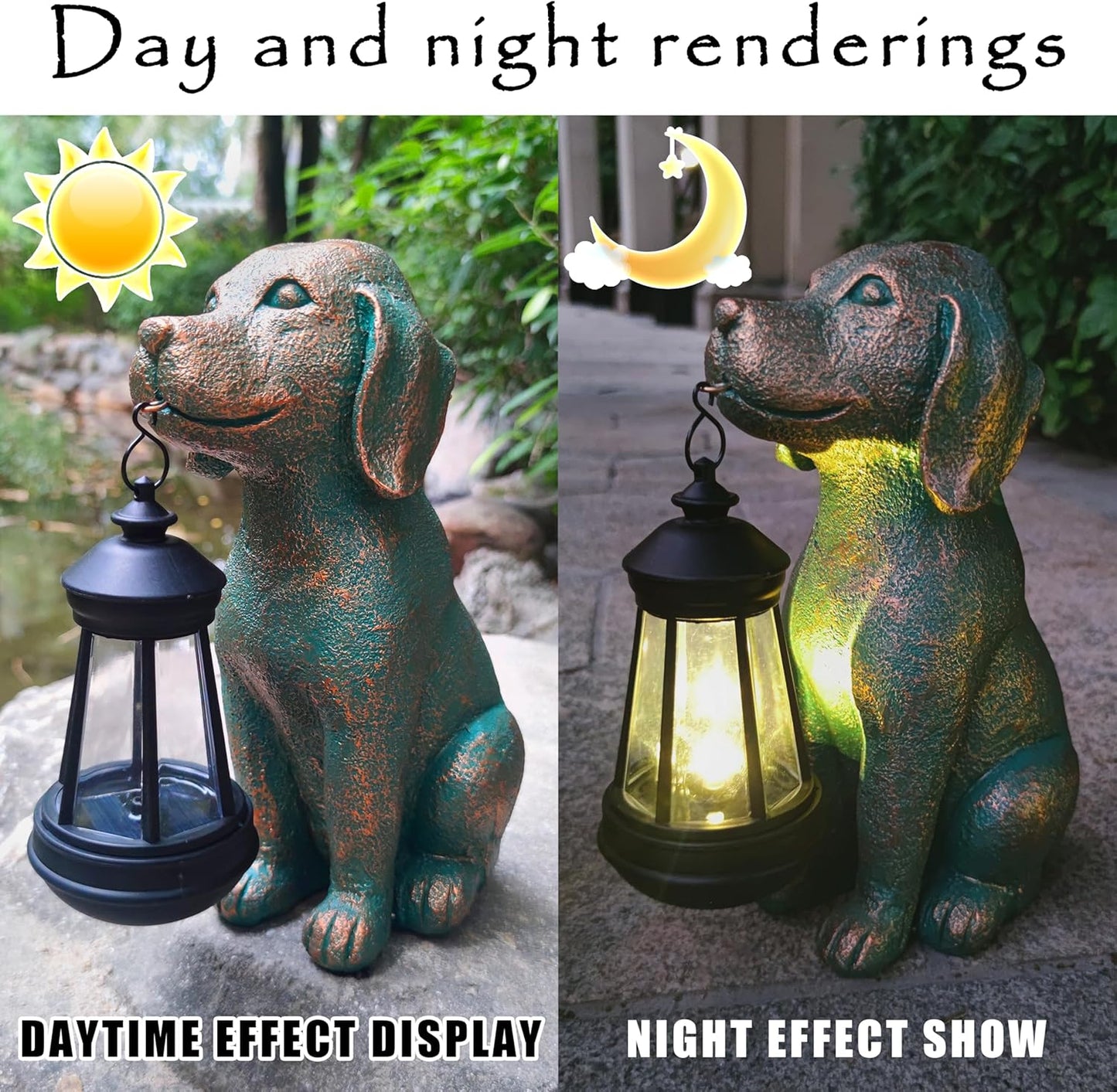 Dog Garden Statues with Solar Lantern Outdoor Decor-Dog Solar Figurines Lights Decorations for Patio Yard Lawn Ornaments-Gifts for Birthday Easter Housewarming