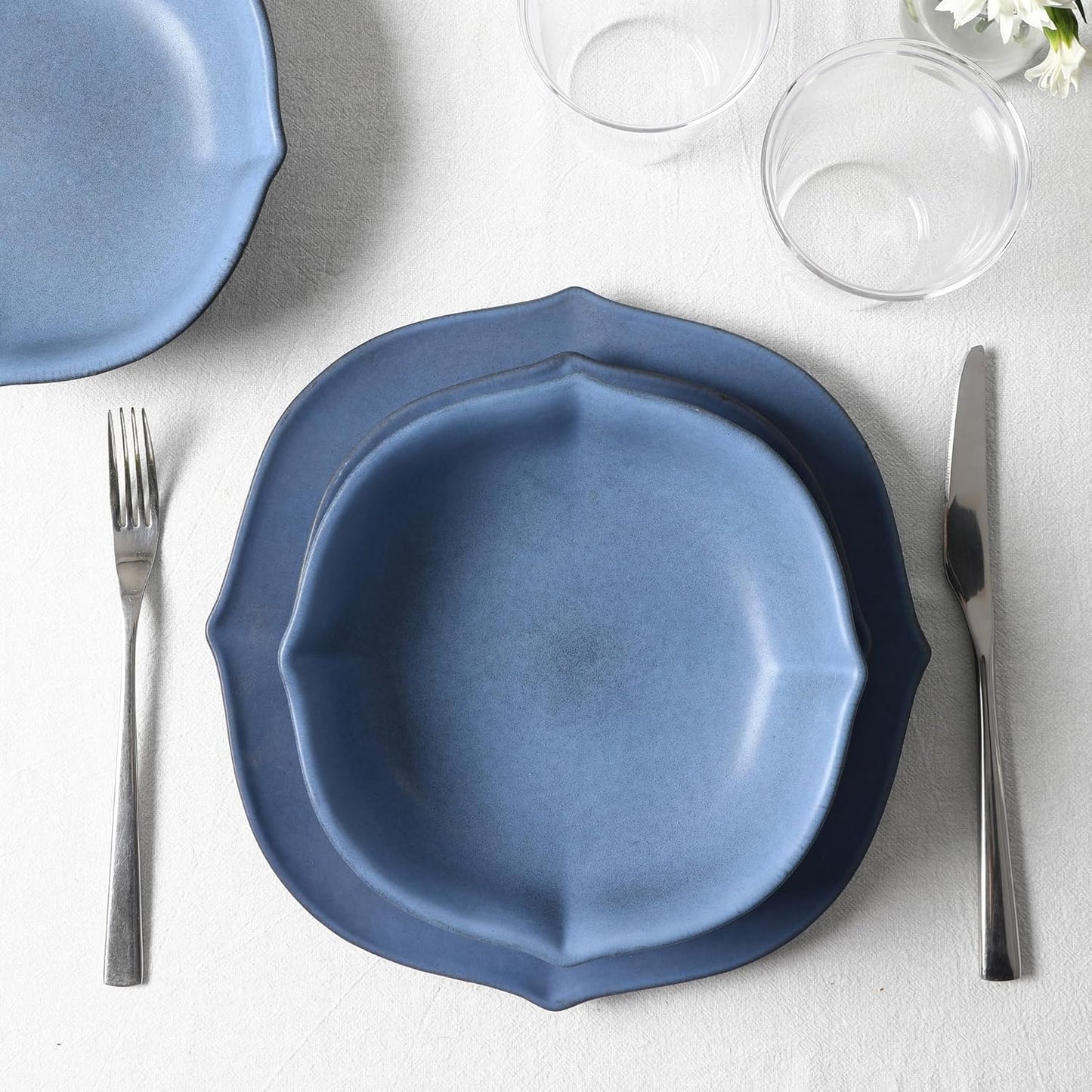 Stone Lain Baskerville 16-Piece Dinnerware Set Stoneware, Borosilicate Glass, Blue