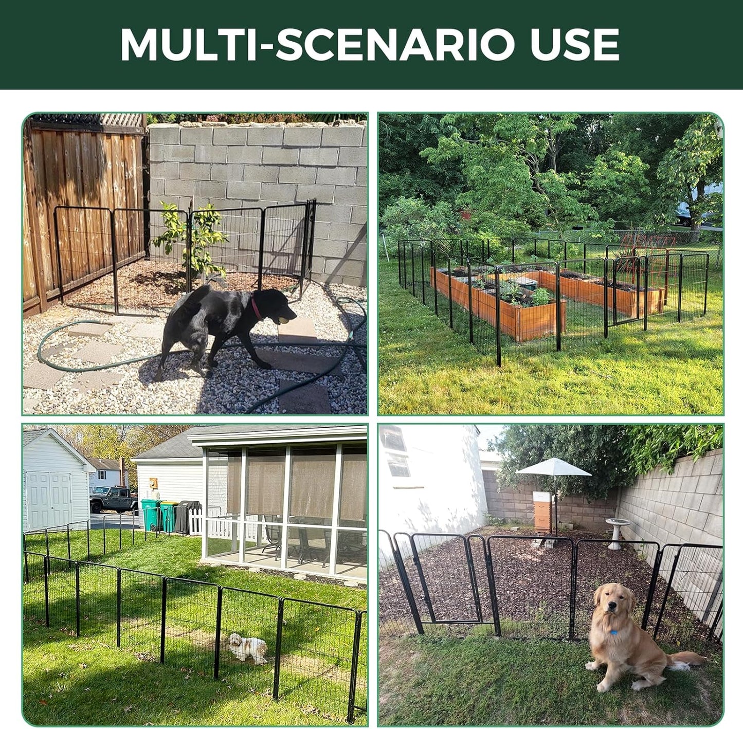 FXW Garden Fence 40in(H) x 36.0ft(L), 16 Panels Decorative Dog Fence Outdoor for The Yard – Heavy Duty Metal Animal Barrier for Dog and Rabbit, Easy Setup, Black
