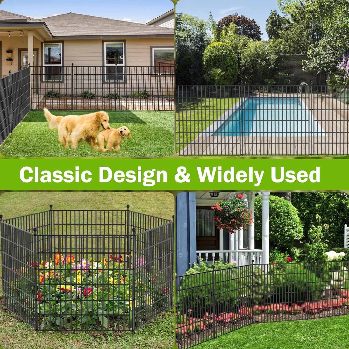 15 Panels No Dig Decorative Outdoor Garden Fence for Yard, 32 in(H) X 35.4 ft(L) Animal Barrier Fencing Rustproof Metal Wire Panel Border for Dog, Rabbits, and Patio Temporary Ground Stakes
