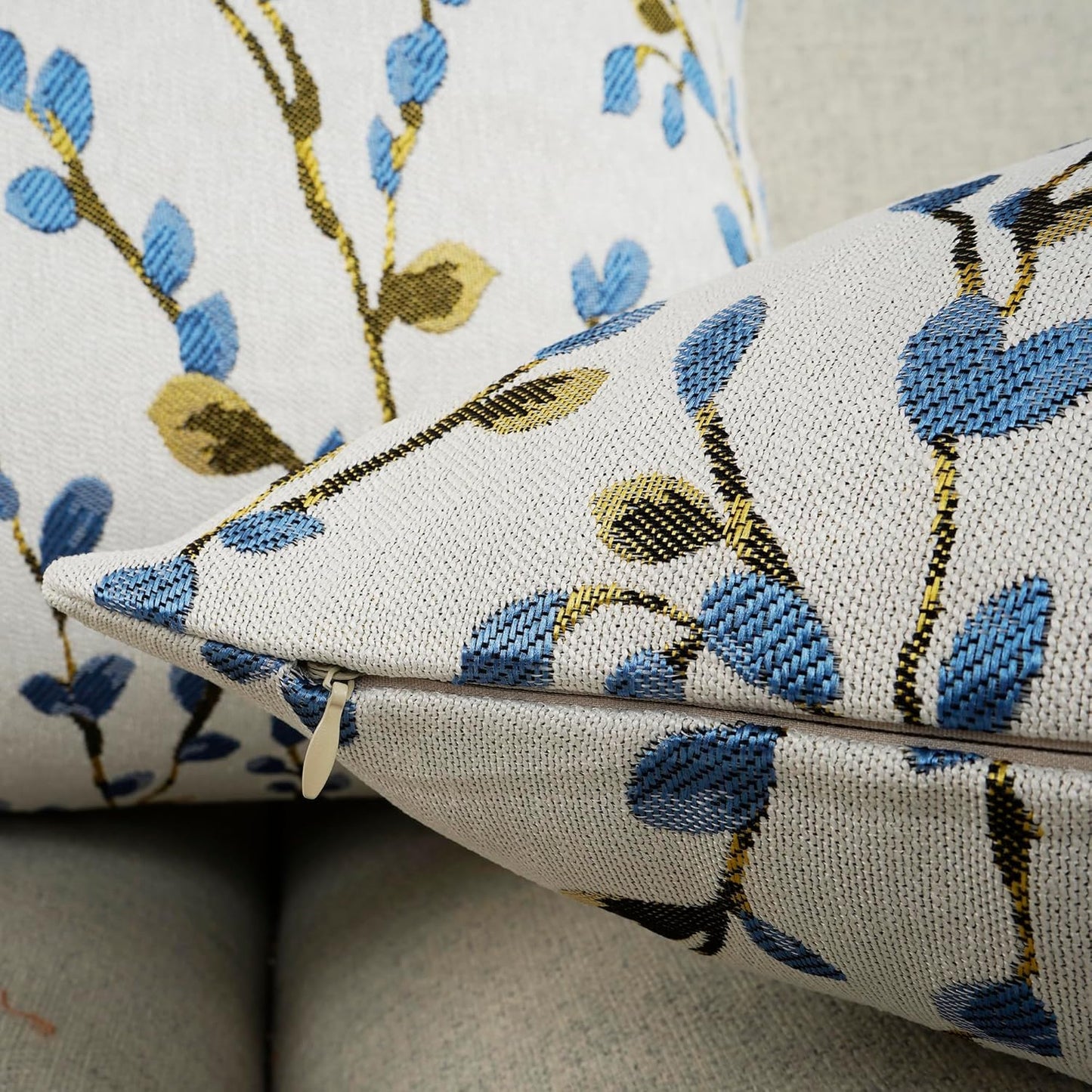 YOUR SMILE Classical Embroidery Jacquard Blue Square Decorative Throw Pillow Case Cushion Cover,12x20 inch