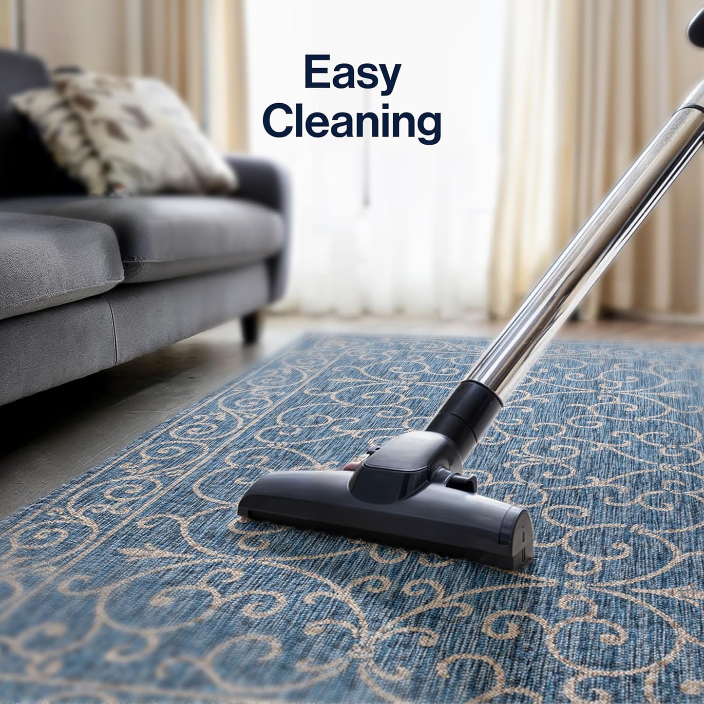 JONATHAN Y Vintage Filigree Indoor Outdoor Area Rug 4X6 Navy/Gray, Charleston Textured Weave for Backyard, Patio, Porch, Easy-Cleaning, High Traffic, Pet-Friendly, Non-Shedding (SMB106D-4)