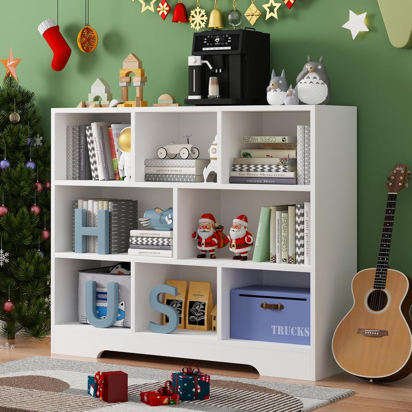 Book Shelf Set of 2, 8 Cubes Storage Organizer, 3-Tier Open Bookshelf Wooden Bookcase, Freestanding White Bookshelf Cube Shelf for Bedroom, Living Room