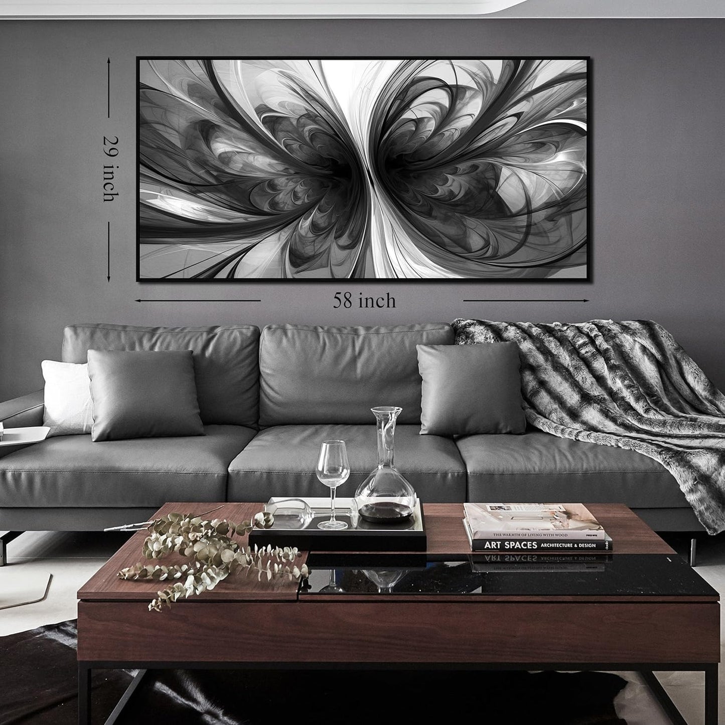 Large Abstract Canvas Wall Art for Living Room Black and White Wall Decor for Office Black Framed Wall Art 29 x 58 Inch