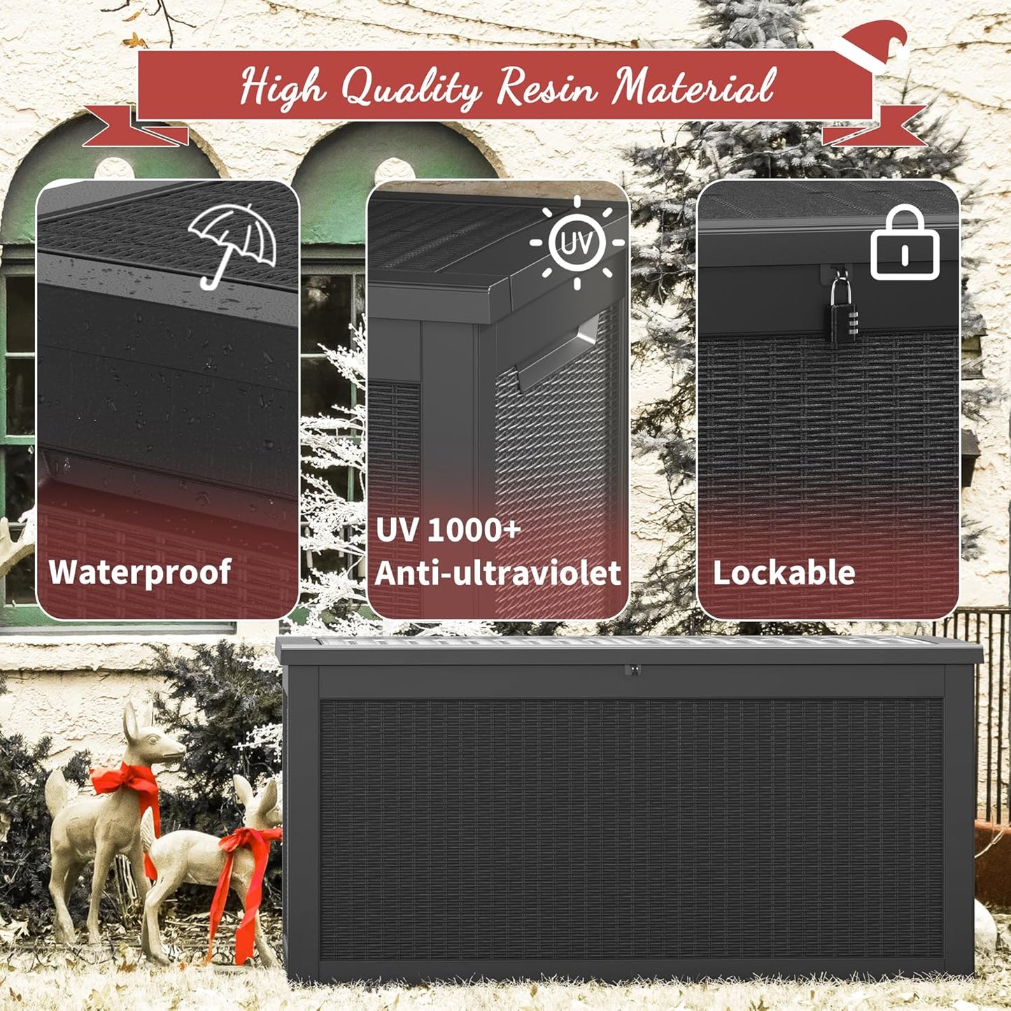 NUNU LAB 260 Gallon Outdoor Storage Box,Resin Large Sturdy Deck Box, Backyard Outside Storage Box Waterproof with Double Wall Panels,Package Delivery Garden Outdoor Hose Bin