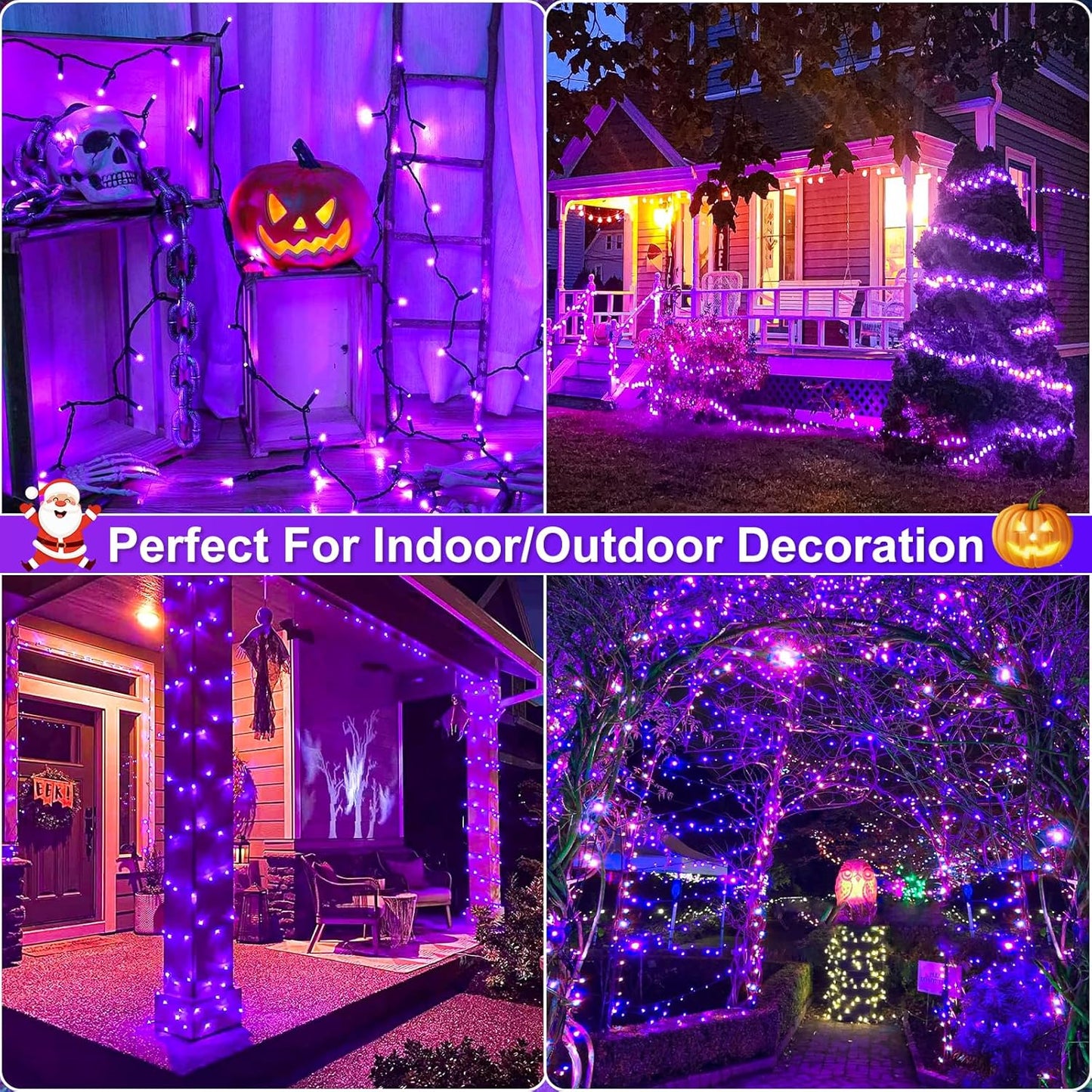 Purple Halloween Lights Outdoor, 100FT 300 LED Halloween String Lights with 8 Modes Waterproof, Plug in Green Wire Twinkle Tree Light for Indoor House Patio Garden Party Decorations