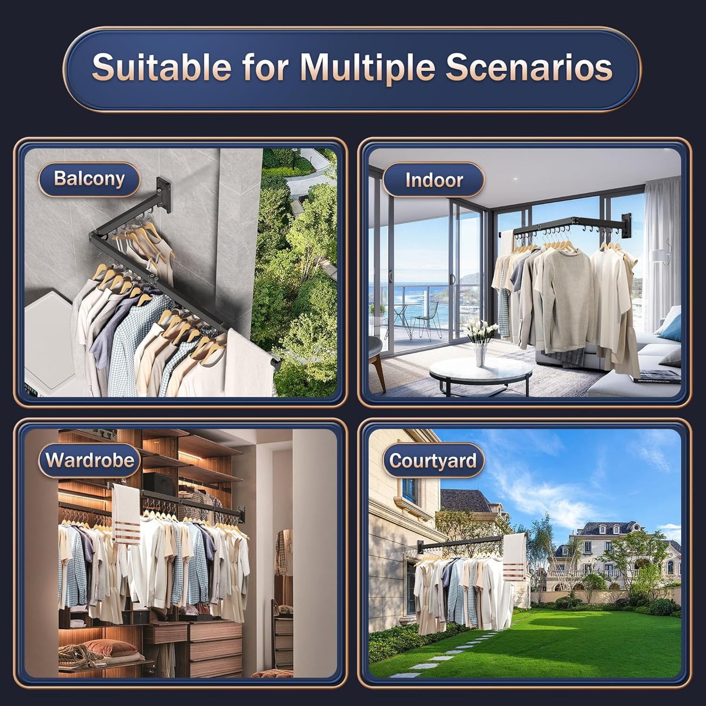 Wall Mounted Clothes Drying Rack, Collapsible Laundry Drying Rack, Retractable Foldable Drying Rack Clothing for Hanging Clothes