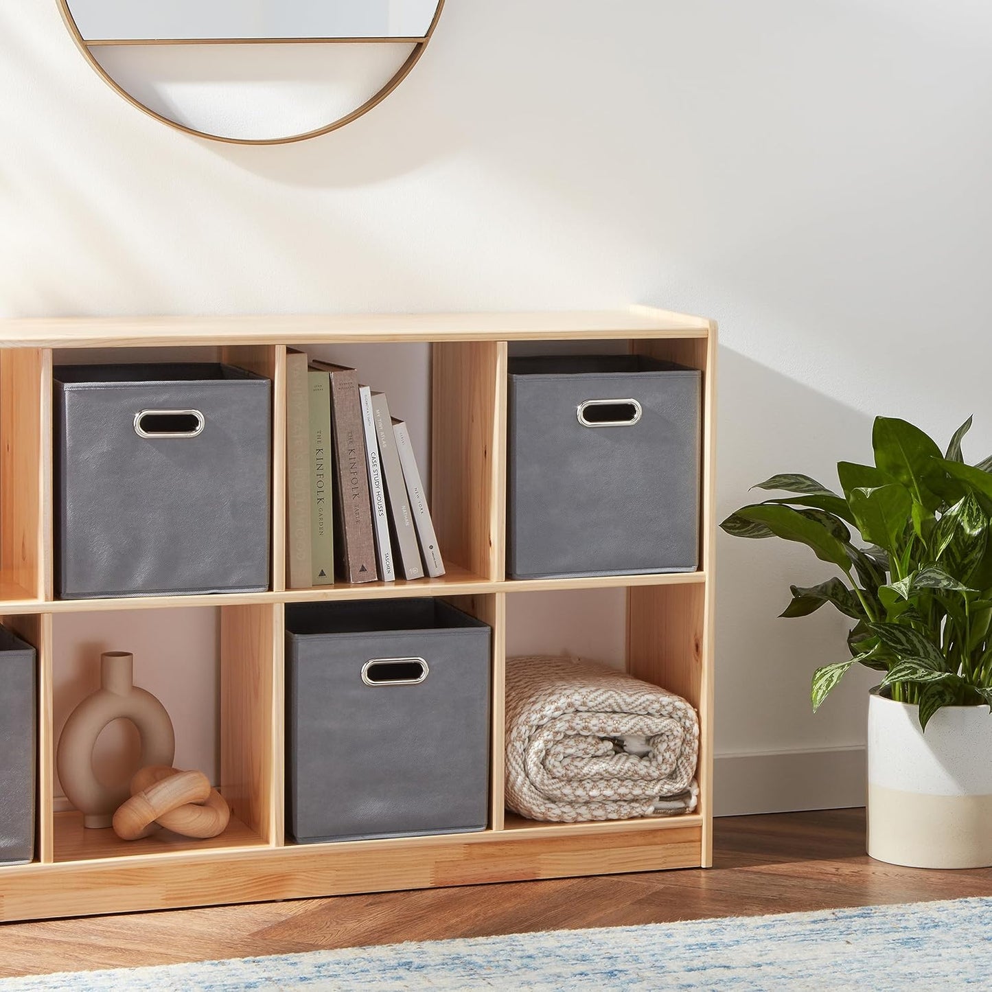 Amazon Basics Collapsible Cube Storage Organizer Bins, 6-Pack, 10.5 x 10.5 x 11 inches, Light Grey