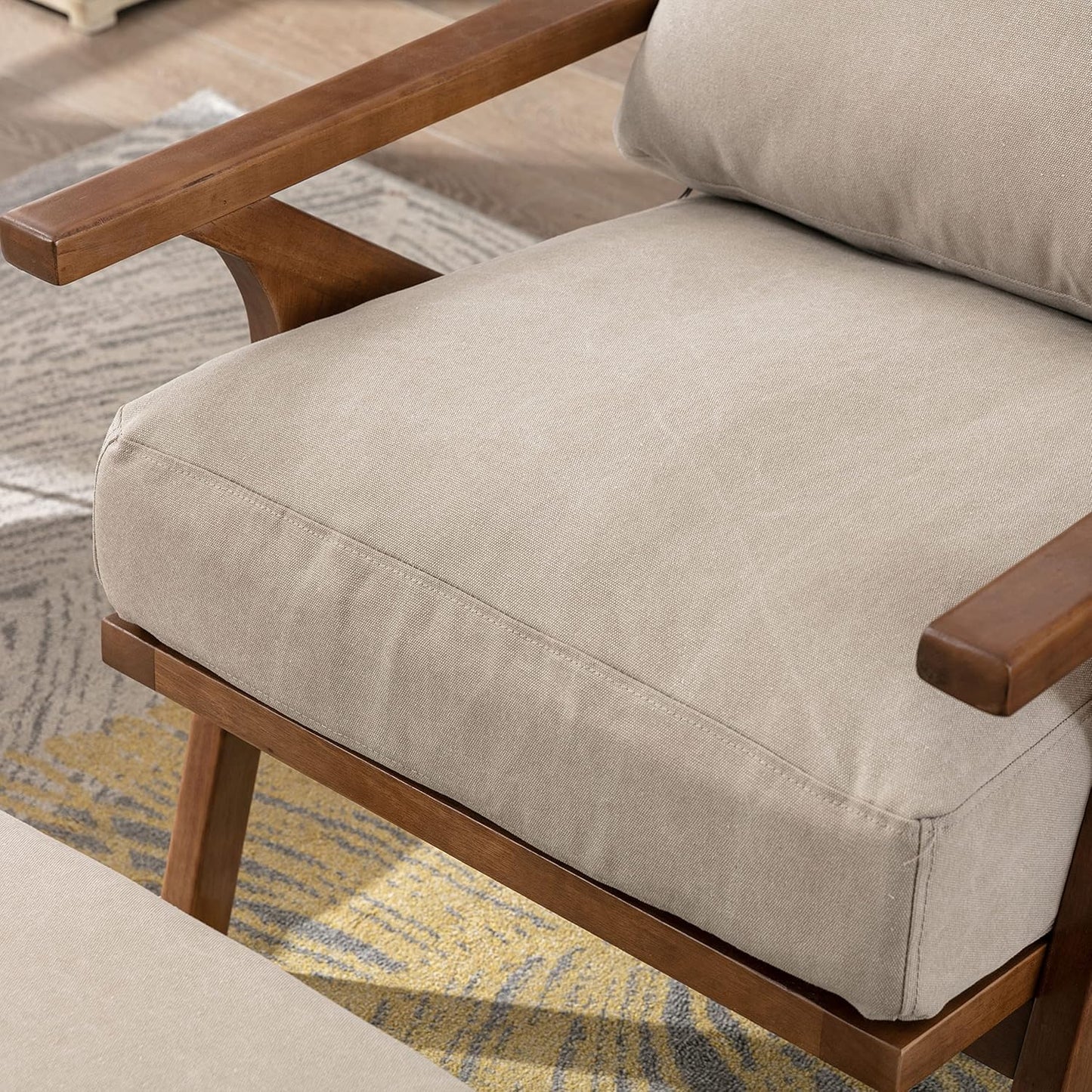 chairus Mid Century Accent Armchair Modern Upholstered Lounge Chair Compfy Leisure Arm Chair for Living Room Fireplace/Bedroom/Reception/Dorms, Denim Fabric Beige