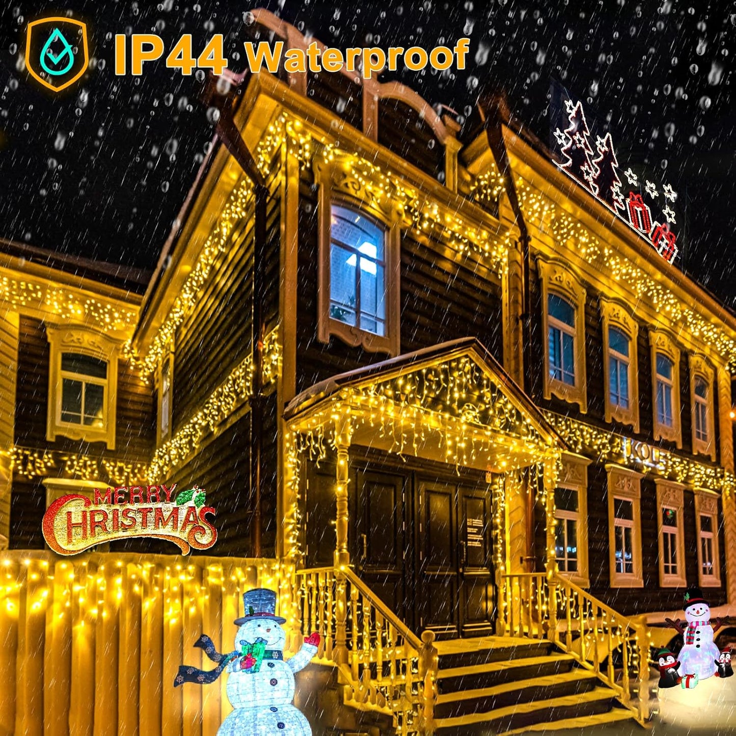 Warm White Christmas Lights Outdoor, 66ft 640 LED Icicle Lights for Outside House with Connectable Clear Wire 8 Modes Timer, Plug in Waterproof for Eaves Yard Party Indoor Holiday Decoration