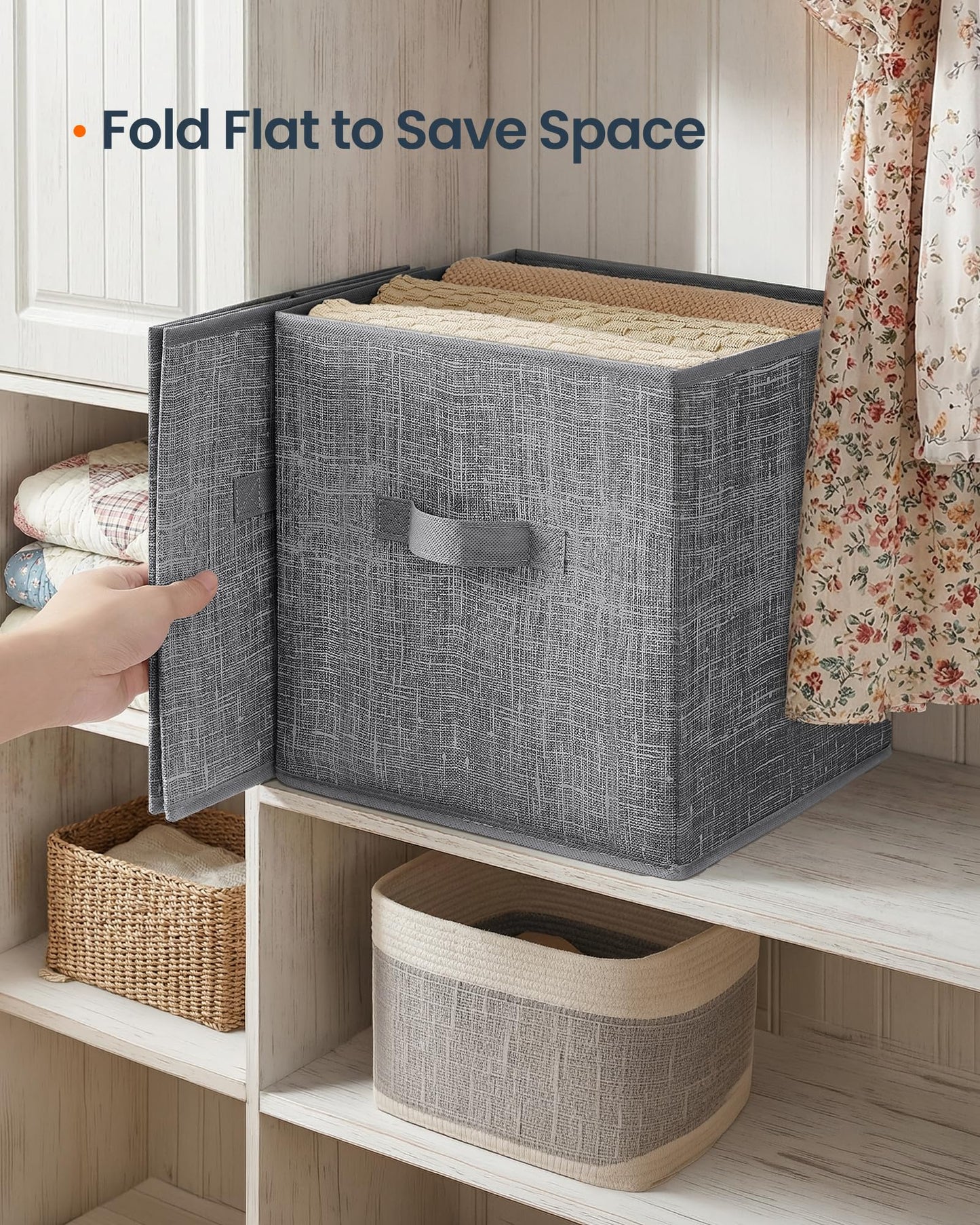 SONGMICS HOME Foldable Storage Cubes Set of 8, Fabric Shelf Organizer Bins with Handles, Closet