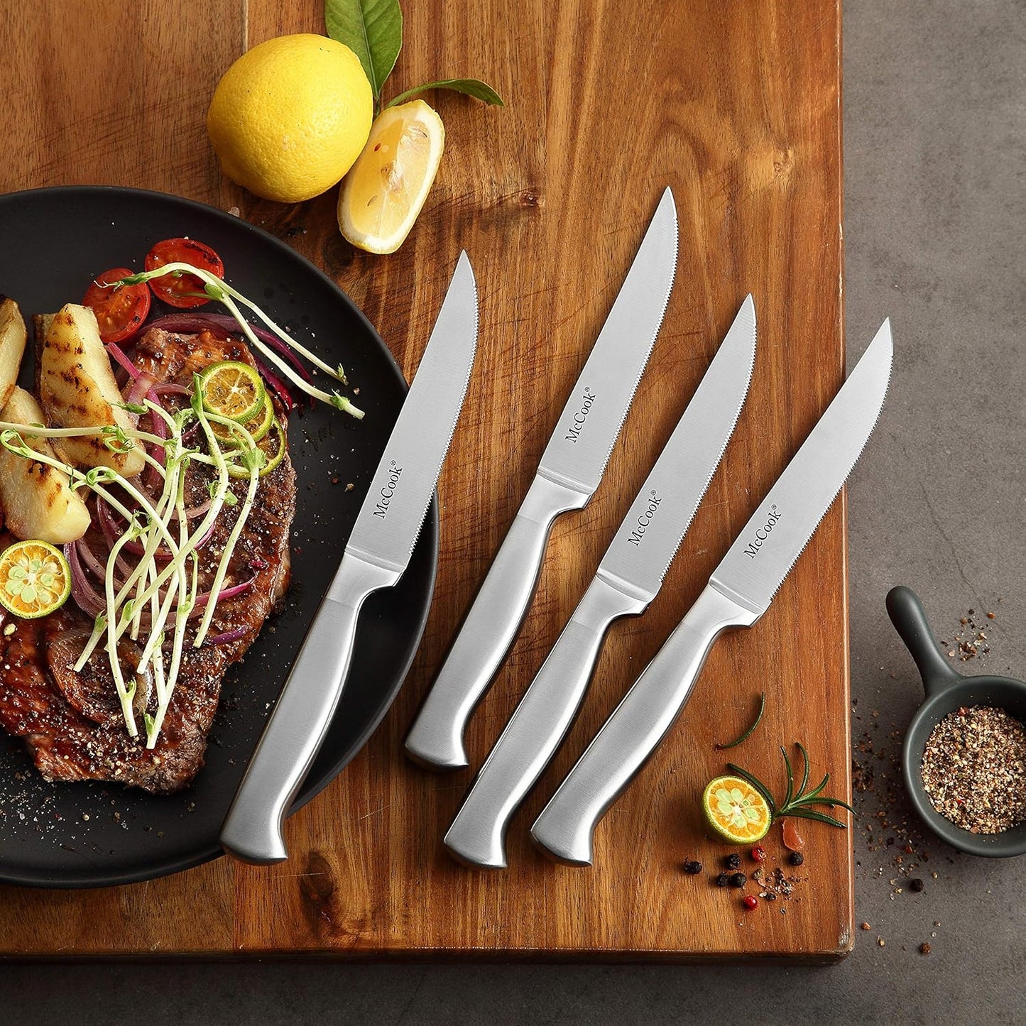 McCook® Knife Sets, German Stainless Steel Knife Block Sets with Built-in Sharpener