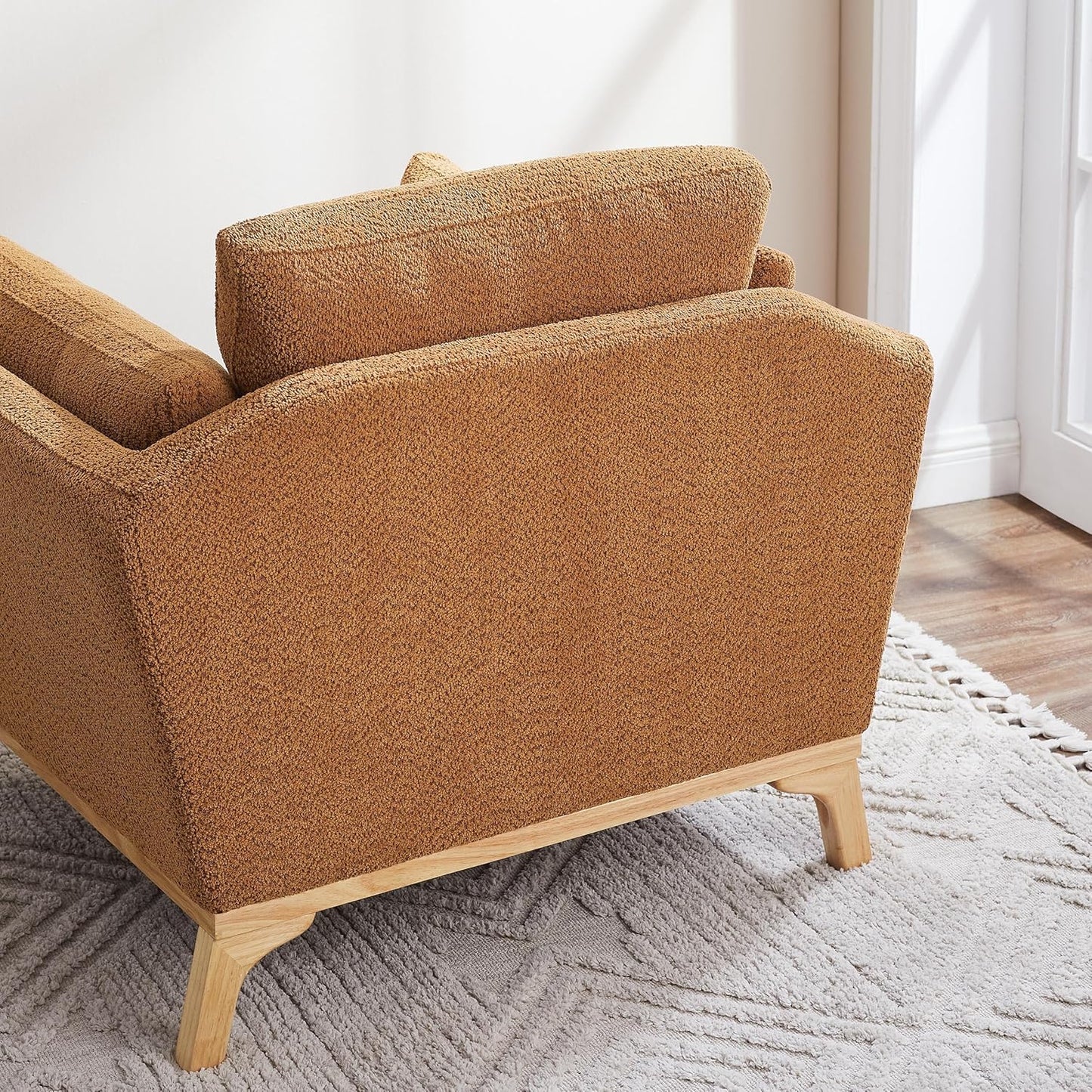 Large-Sized Accent Chair, Thick Cushion Bedroom Reading Chair, Comfortable Living Room Single Sofa, Boucle Curry