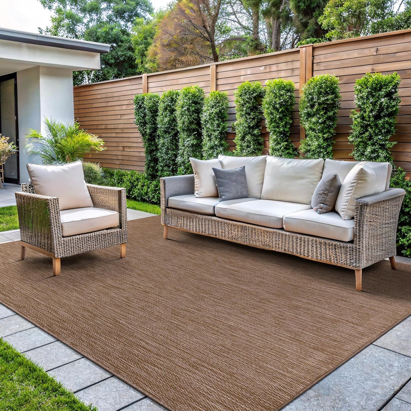 CAMILSON Outdoor Rug 8x10 Modern Area Rugs for Indoor and Outdoor Patios and Porches - Waterproof, Washable, Non-Shedding, Easy-to-Clean Outside Carpet (8 x 10, Solid - Jute)