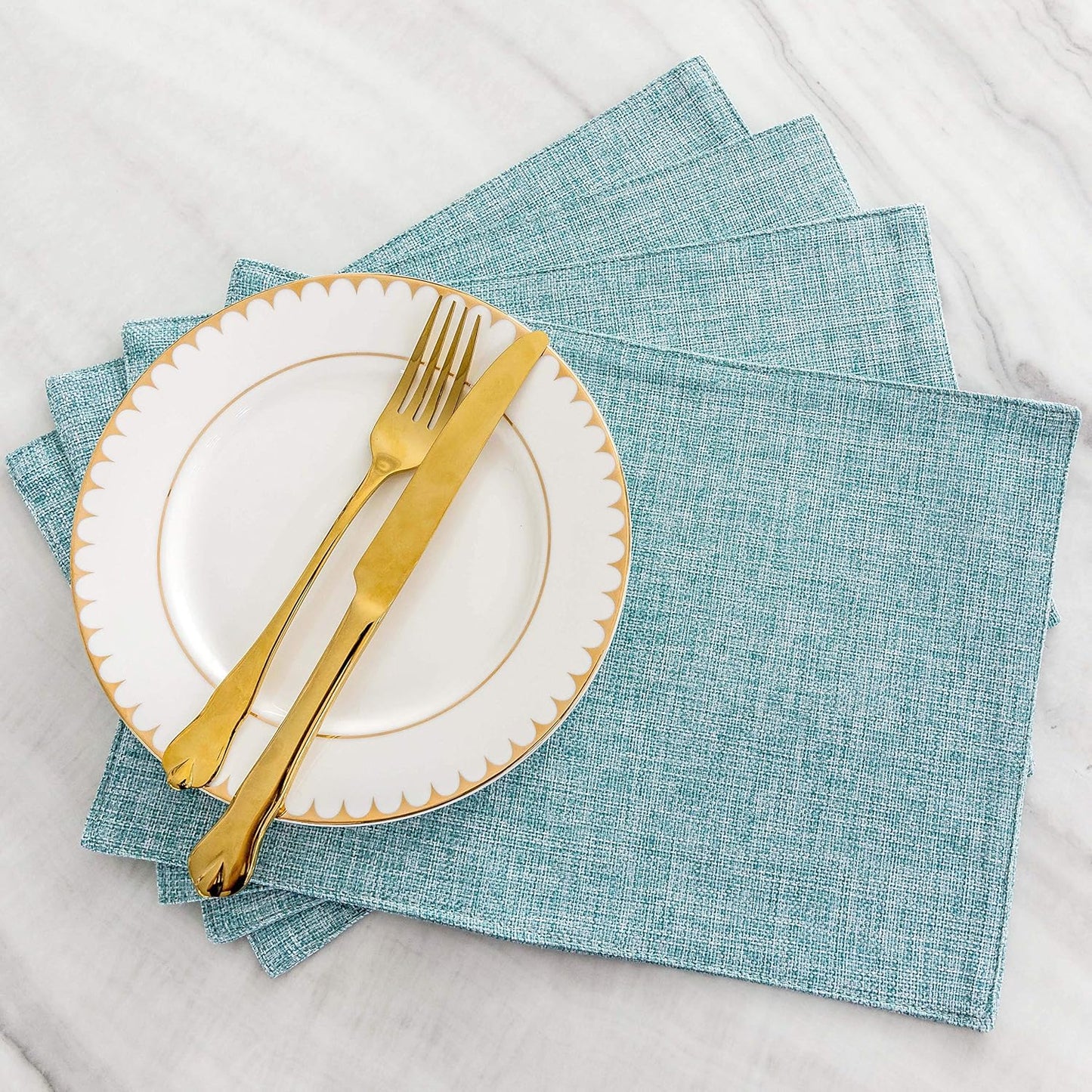 Home Brilliant Placemats Set of 6 Heat Resistant Dining Table Place Mats for Kitchen Table Party Decoration, 13 x 19 inches, Teal