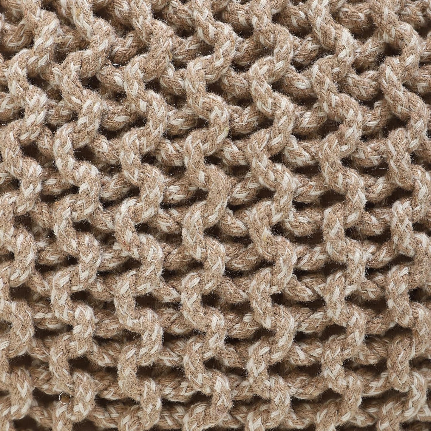 REDEARTH Round Pouf Ottoman - Hand Knitted Cable Boho Poof Home Décor Pouffe Circular Footrest for Living Room - Nursery - Bedroom - Lounge 100% Cotton (19.5"x19.5"x14") - Beige Ivory