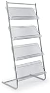 Displays2go Magazine Rack for Offices, Stores or Retail, (4) Mesh Shelves, 23.5" x 9" Trays, 50" H (Silver Steel)