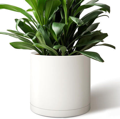 Modern 12 Inch Plant Pot with Drainage Hole & Saucer – Indoor Outdoor White Planter, Lightweight Durable Plastic