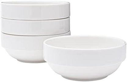 Vikko Small 7 Ounce White Bowl, Set of 4 White Dessert Bowls, Fine Porcelain, Stackable Small Snack Bowl, Dishwasher Safe