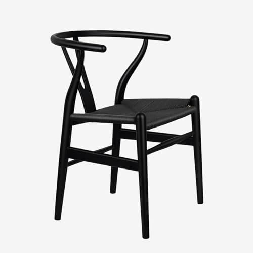 Wishbone Chair, Solid Wood Armrest Woven Seat Chair, Kitchen & Dining Chair, Wishbone Y Black