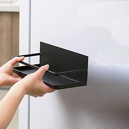 Magnetic Spice Rack Refrigerator Side Magnetic Spice Rack Kitchen Magnetic Shelf Magnetic Fridge Shelf Perfect Space Saver for Kitchen/Apartment 2 Pack (Black)